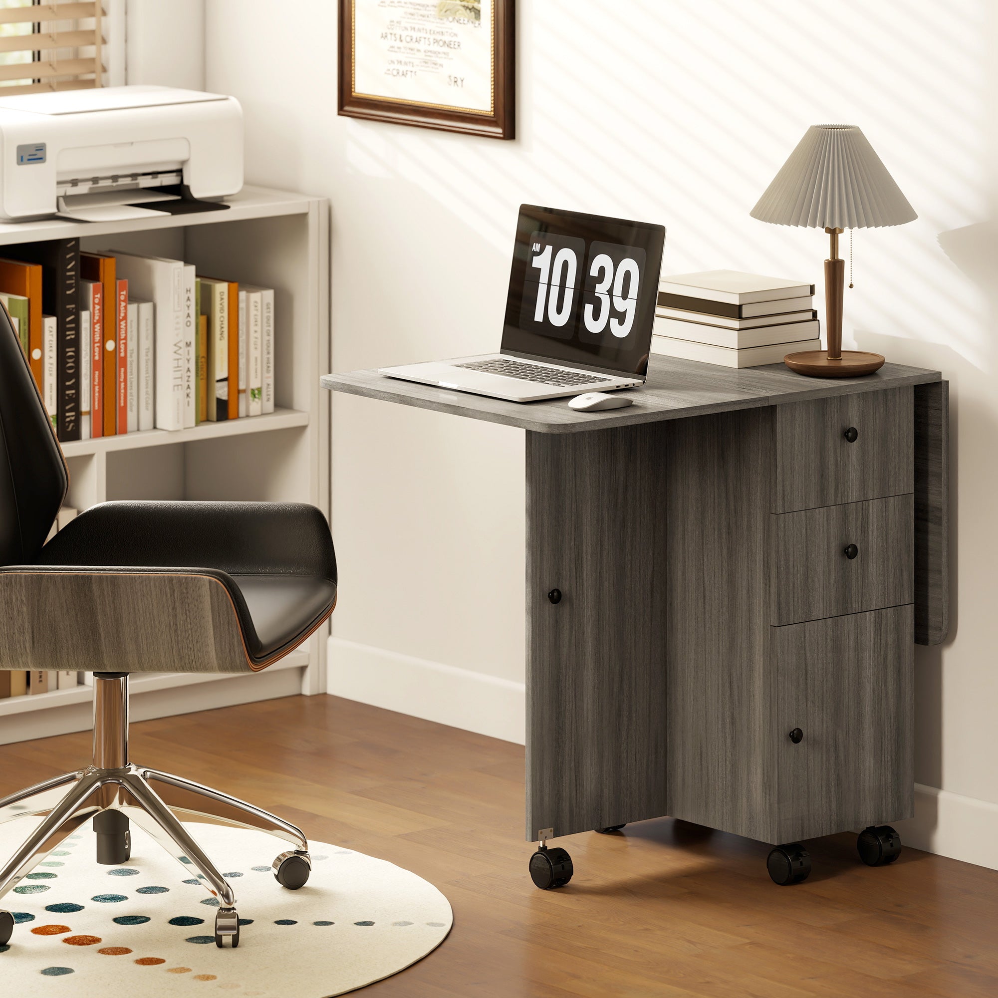 HOMCOM Multi-Storage Six-Person Drop Leaf Dining Table - Grey