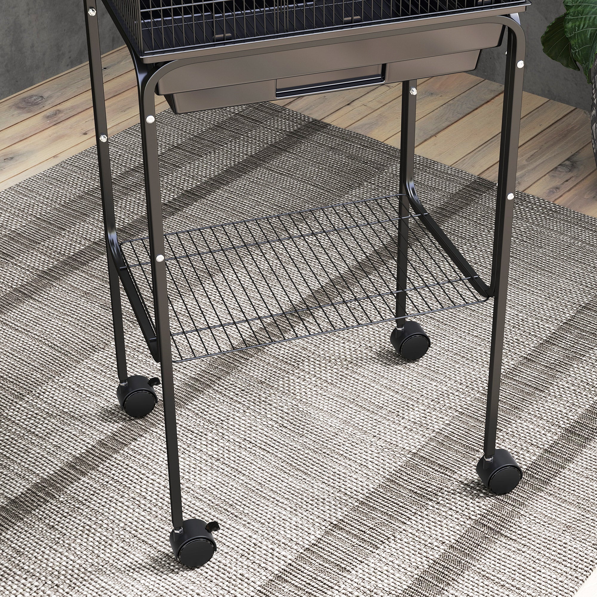 PawHut Bird Cage Budgie Cages for Finch Canary Parakeet with Stand Wheels Slide-out Tray Accessories Storage Shelf, Black - North Peak Garden Furniture
