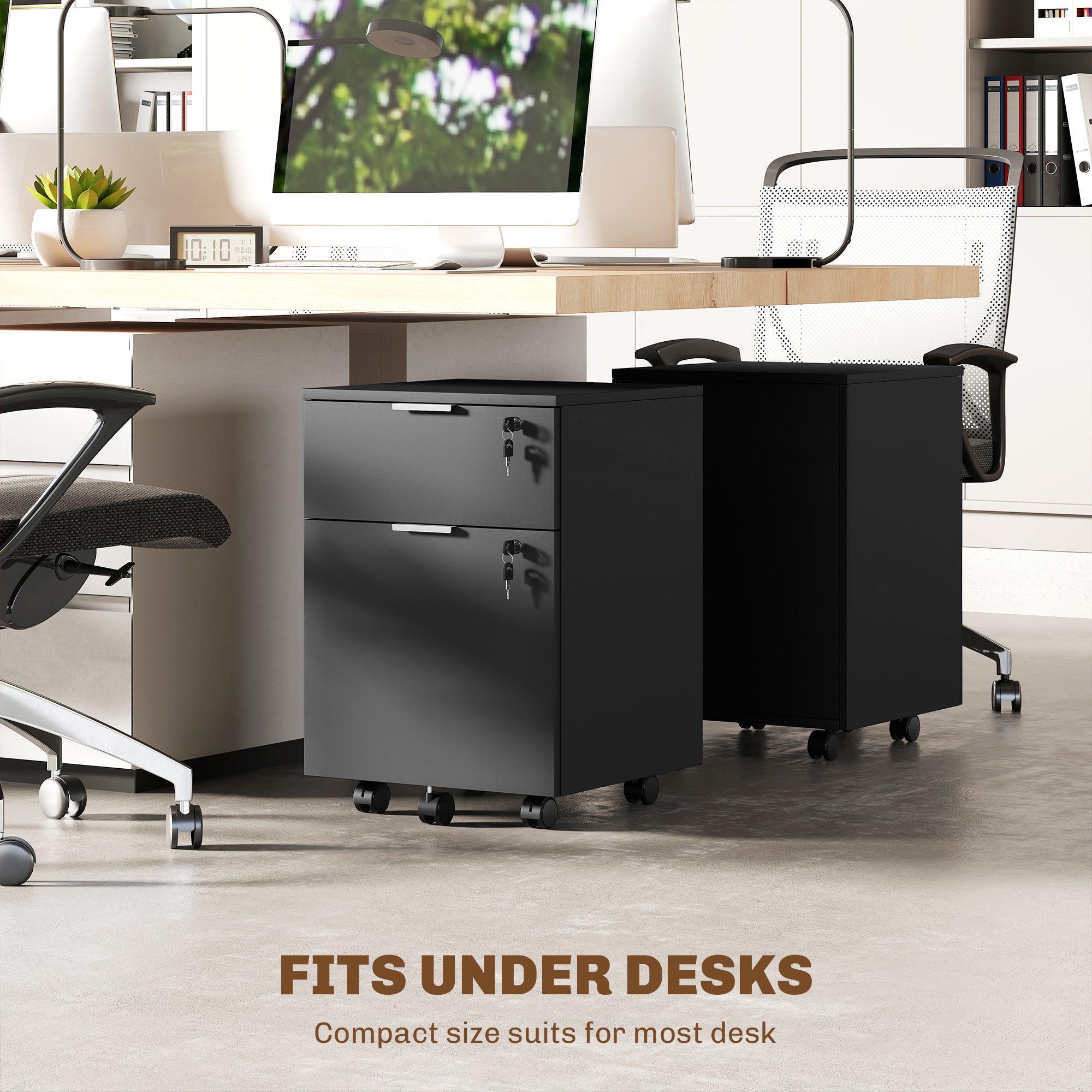 HOMCOM Two-Drawer Lockable Filing Cabinet - Black