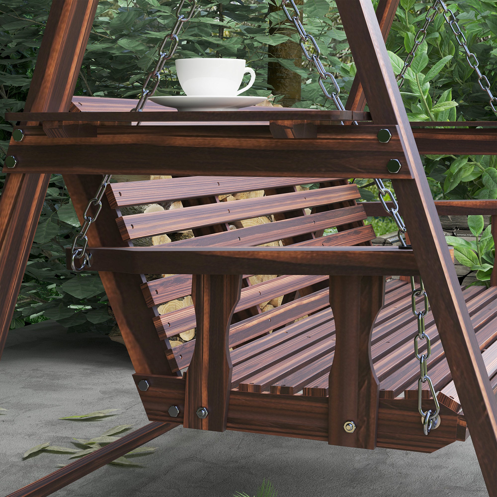 Outsunny Three-Seater Wooden Swing Bench