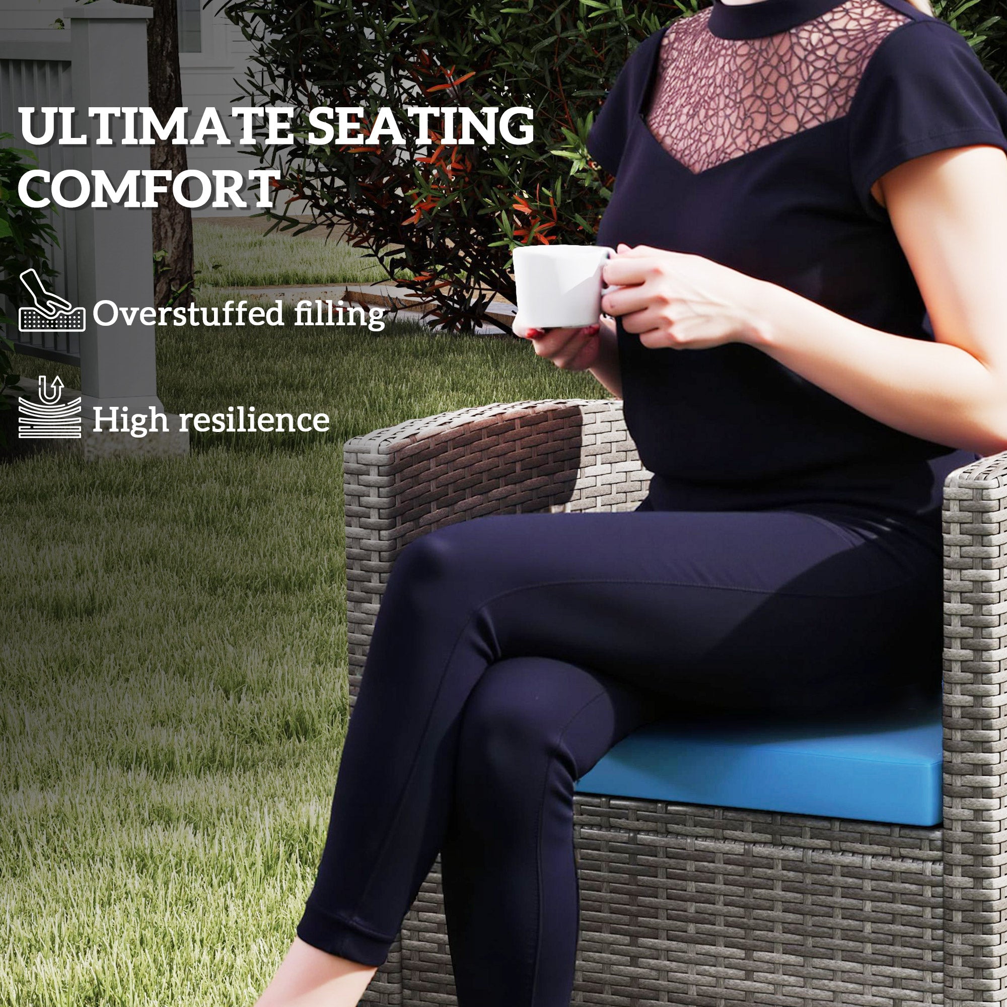 Outsunny Outdoor Seat Cushion Pads for Rattan Furniture, 3 PCs Garden Furniture Cushions, Sky Blue - North Peak Garden Furniture
