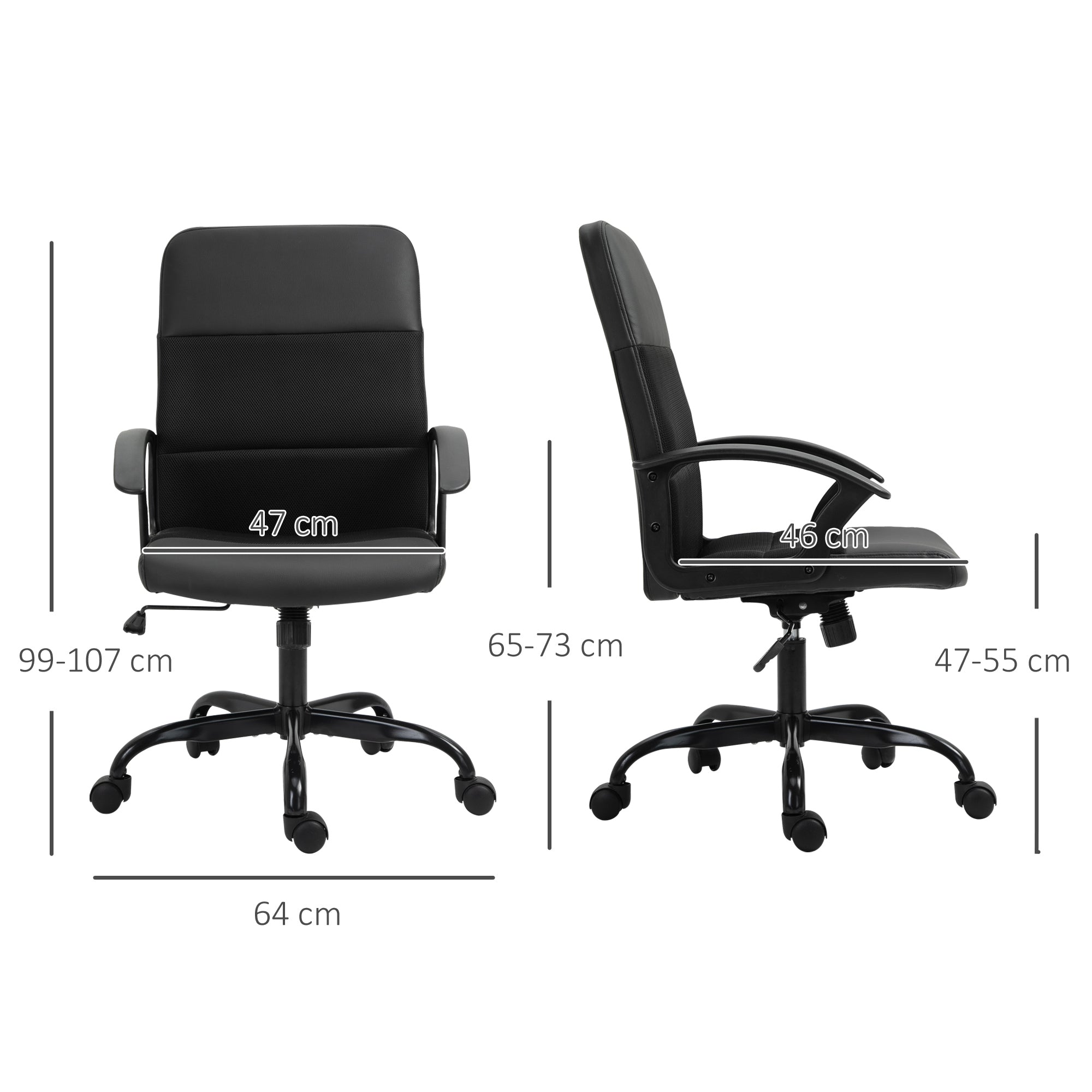 Vinsetto Mesh Office Chair, Faux Leather Desk Chair with Swivel Wheels, Adjustable Height and Tilt Function, Black - North Peak Garden Furniture