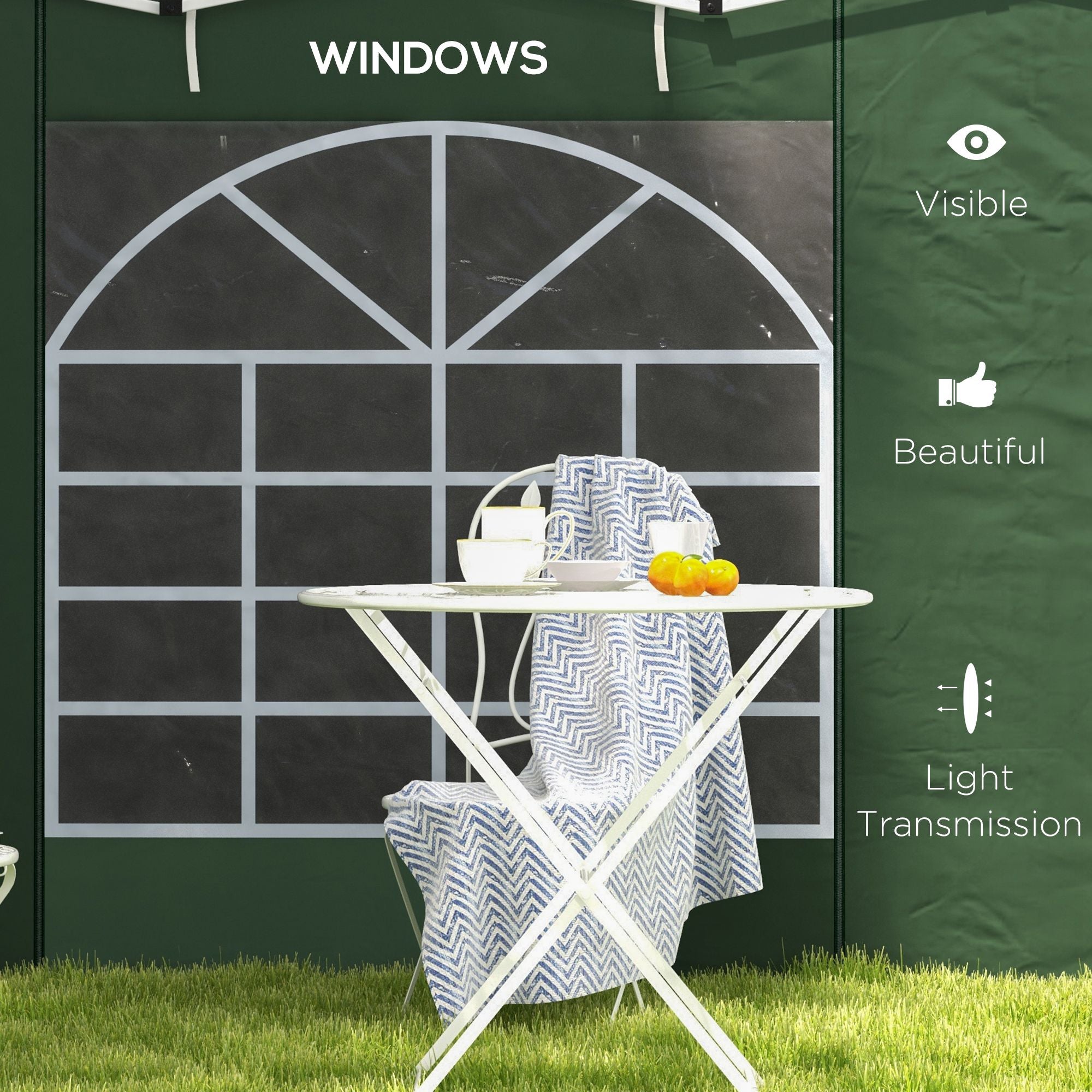 Outsunny Gazebo Side Panels, 2 Pack Sides Replacement, for 3x3(m) or 3x6m Pop Up Gazebo, with Windows and Doors, Green - North Peak Garden Furniture