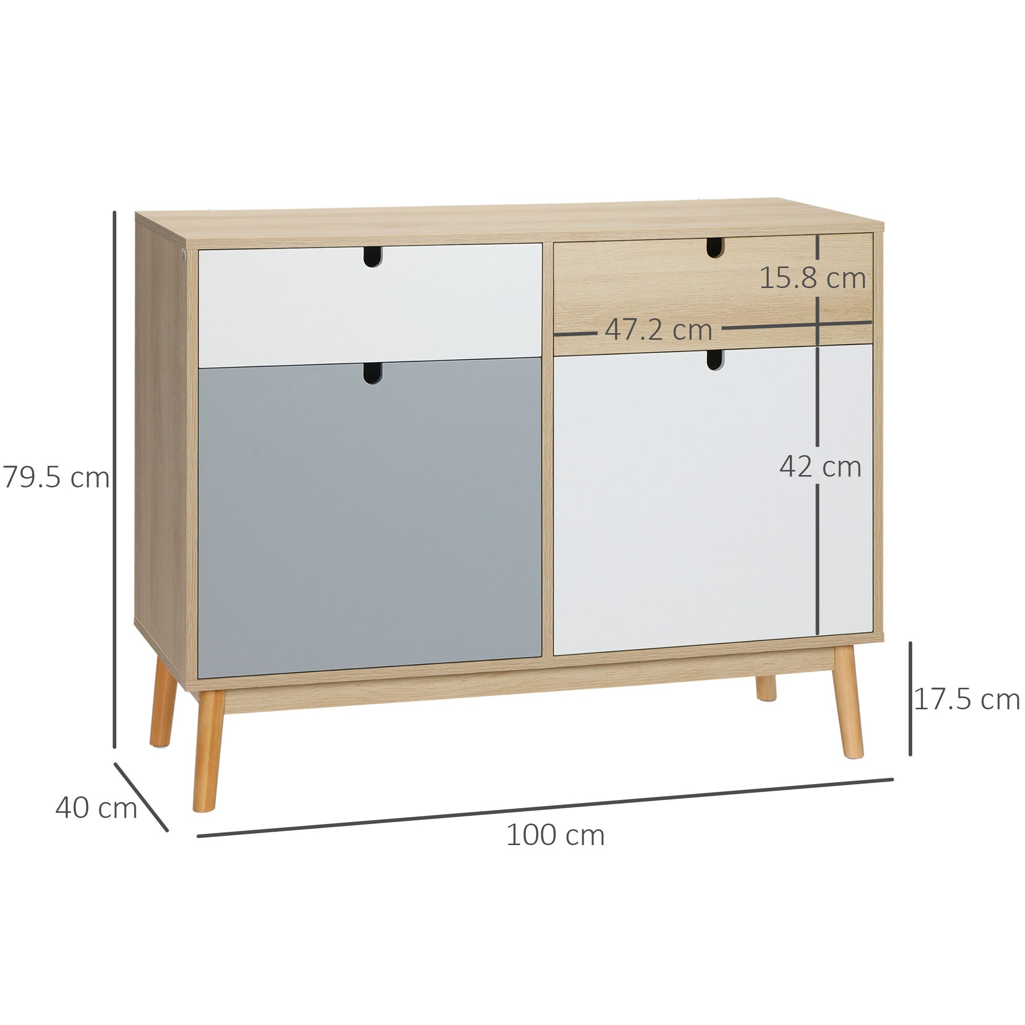 HOMCOM Sideboard, Kitchen Storage Cabinet with Drawers and Door Cupboards for Dining Room, Living Room, Entryway,100W x 40D x 79.5Hcm, Multicoloured - North Peak Garden Furniture
