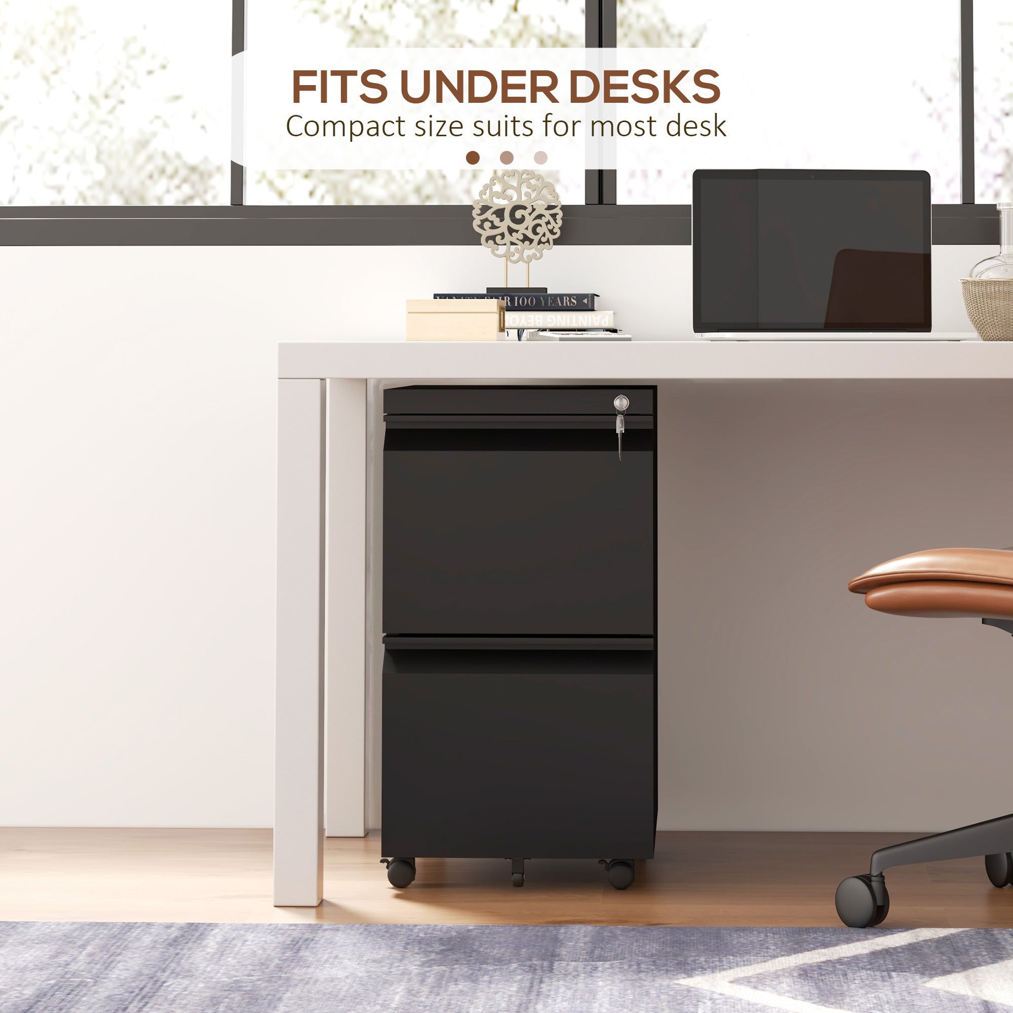Vinsetto 2-Drawer Mobile Filing Cabinet, Steel Lockable File Cabinet for Letter, A4 and Legal Size, Pre-Assembled Body, Black - North Peak Garden Furniture