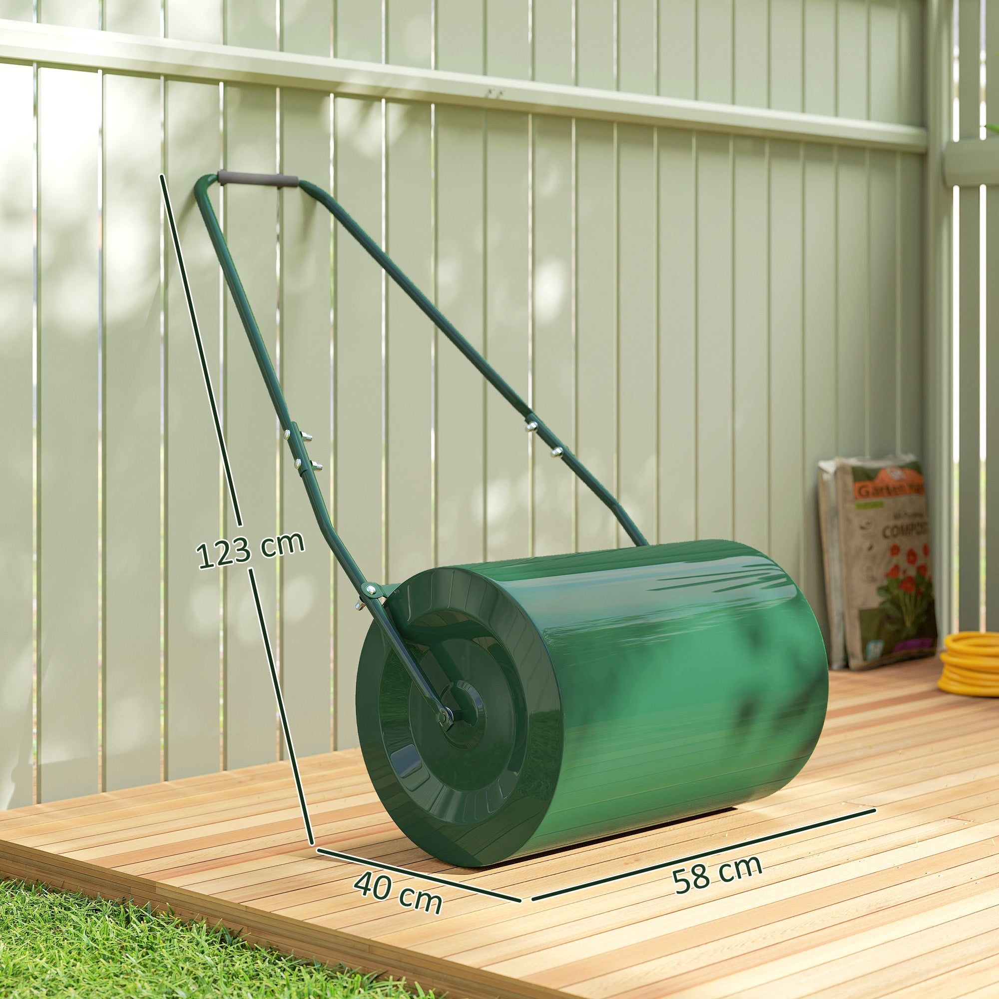 Outsunny 63 L Heavy Duty Water Or Sand Filled Φ30cm Garden Steel Lawn Roller Drum - Dark Green