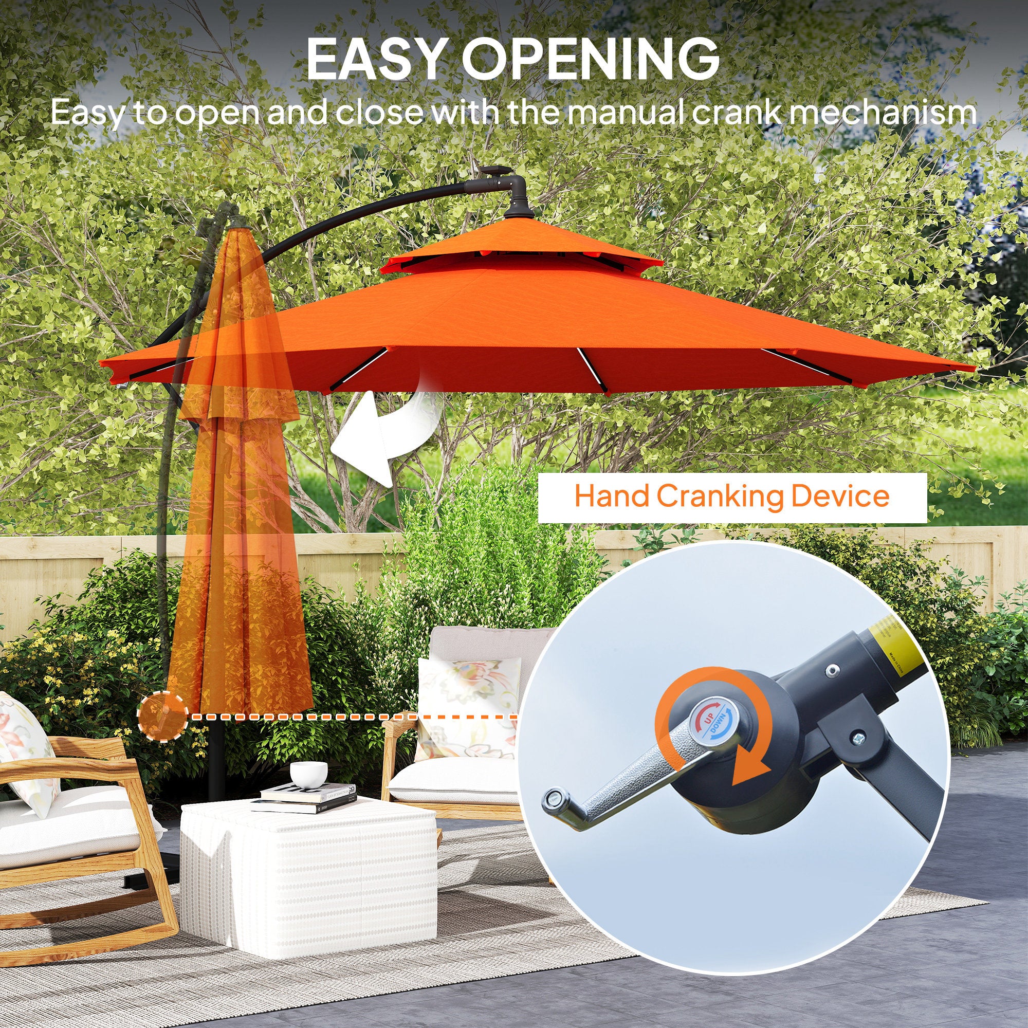 Outsunny 3m LED Light Overhanging Parasol - Orange - North Peak Garden Furniture