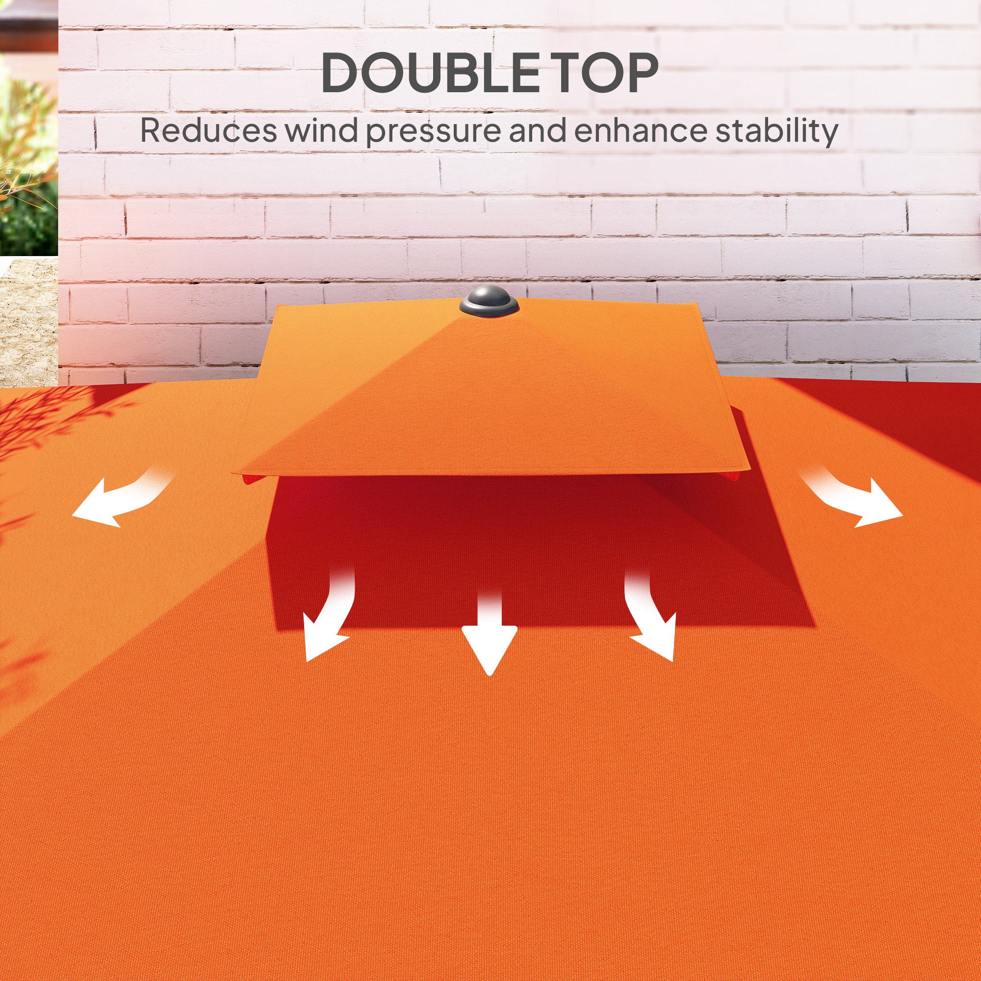Outsunny 2.5m Cantilever Parasol with Easy Lever, Square Double Top Garden Parasol Umbrella with Ruffles and Cross Base, Overhanging Outdoor Sun Shades, Orange - North Peak Garden Furniture