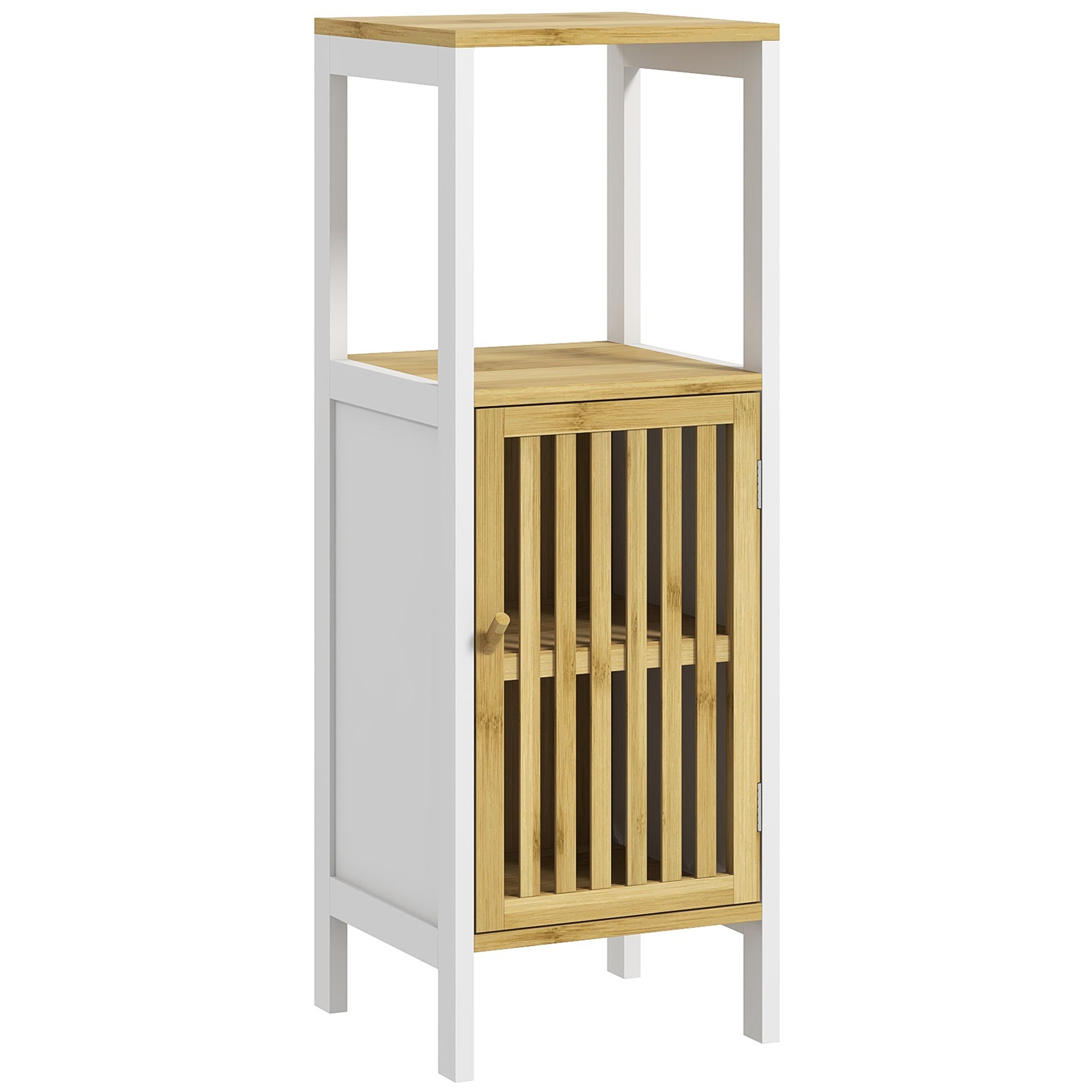 HOMCOM Bamboo-Blend Retro Cut-Out Bathroom Storage Unit, with Cupboard - North Peak Garden Furniture