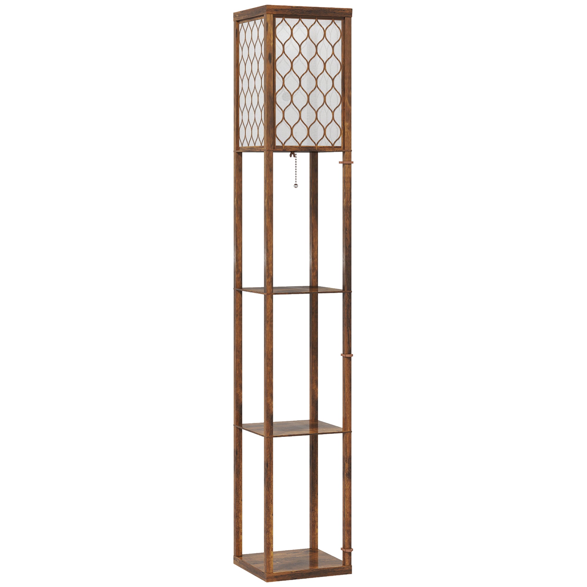 HOMCOM Three-Shelf Standing Lamp - Rustic Brown/White