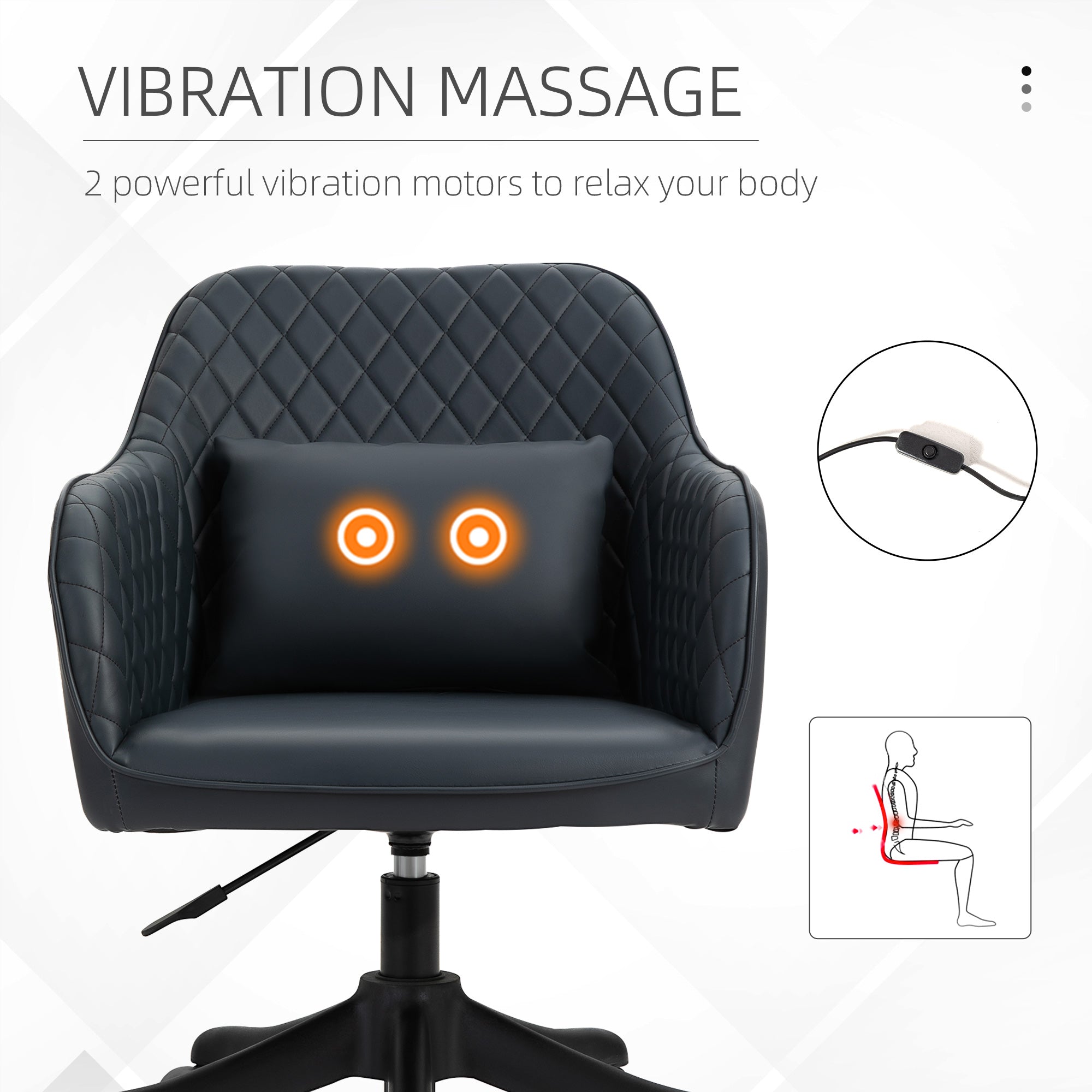 Vinsetto Velvet Office Chair, Desk Chair, Makeup Vanity Chair with Massage Lumbar Pillow and Rolling Wheels for Bedroom and Home, Deep Blue - North Peak Garden Furniture