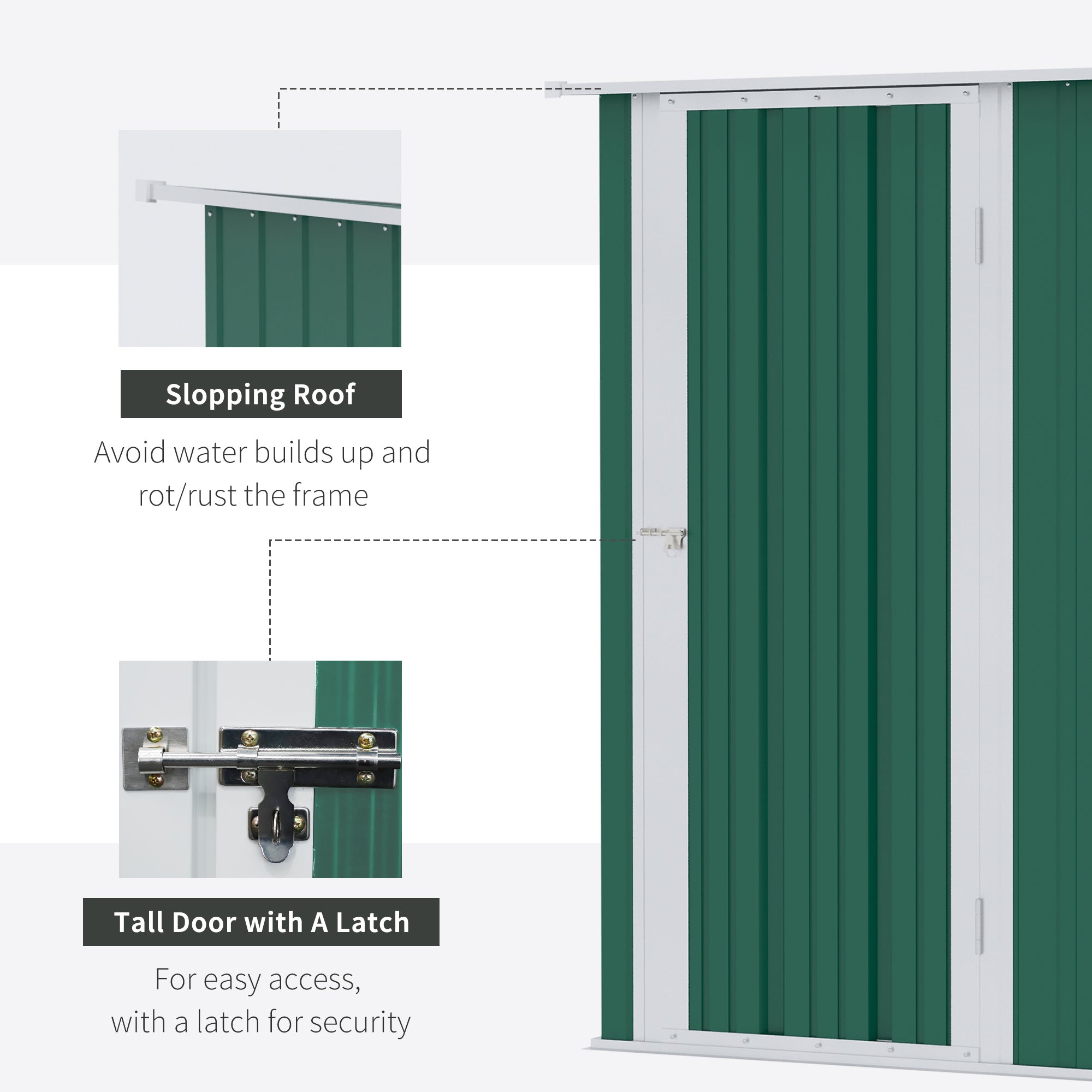 Outsunny 5ft x 3ft Garden Metal Storage Shed, Outdoor Tool Shed with Sloped Roof, Lockable Door for Tools, Equipment, Green - North Peak Garden Furniture