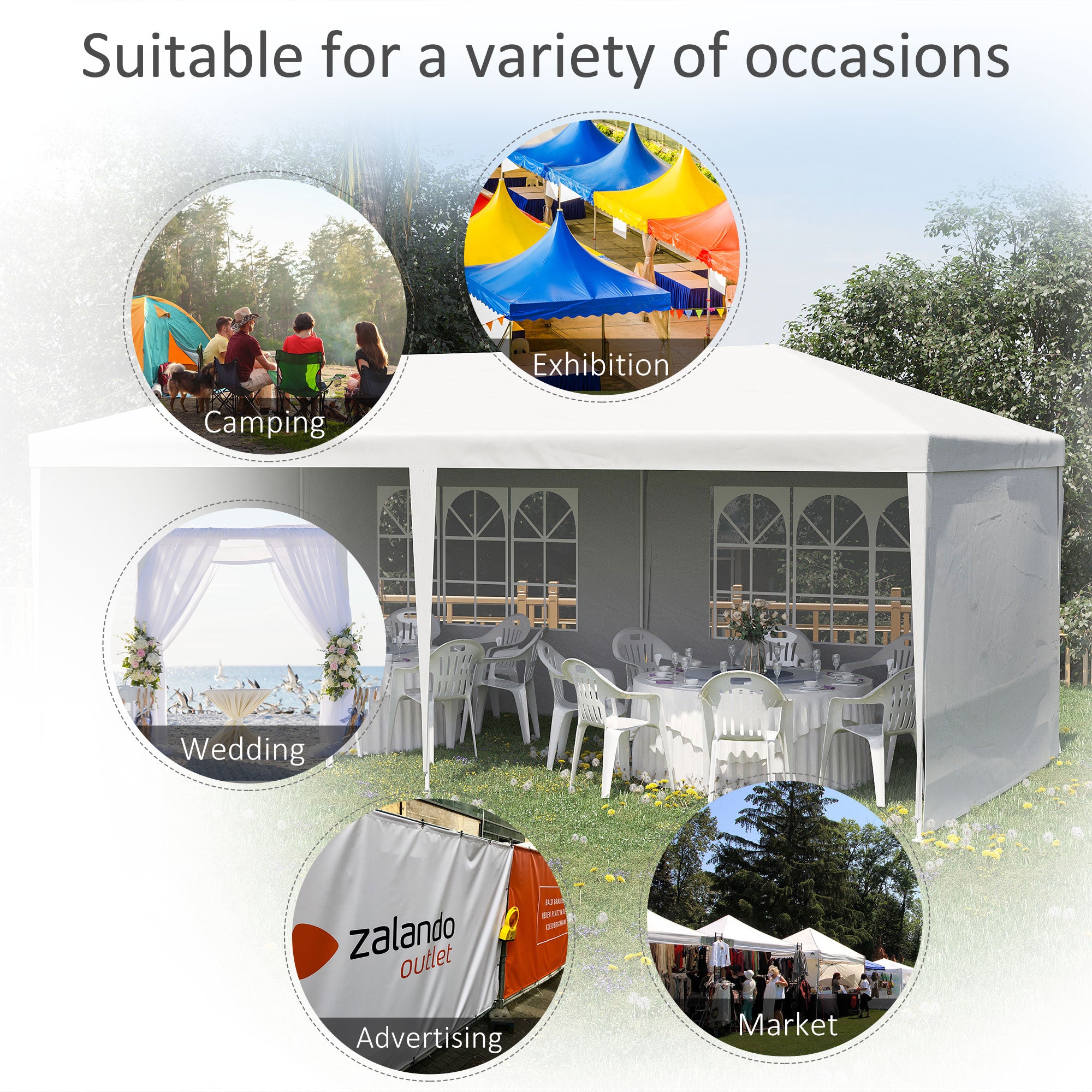 Outsunny 6 x 3 m Party Tent Gazebo Marquee Outdoor Patio Canopy Shelter with Windows and Side Panels White - North Peak Garden Furniture