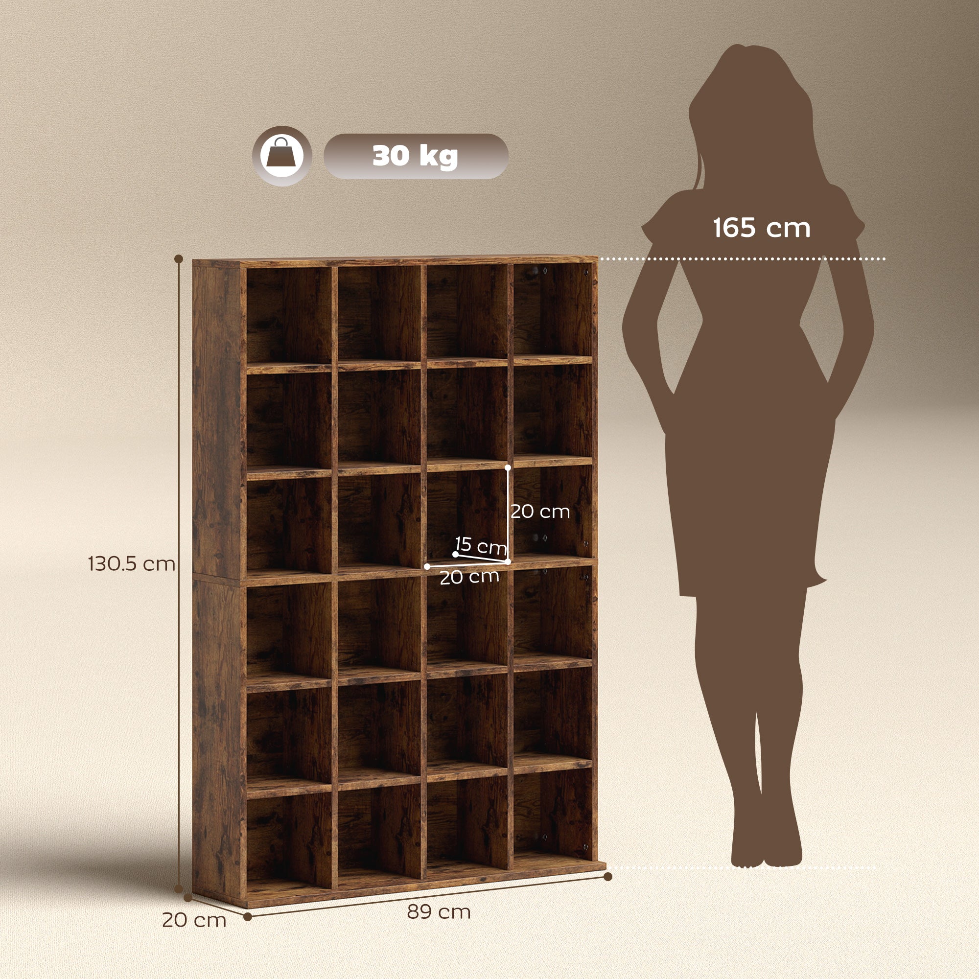 HOMCOM CD Storage Unit with Adjustable Shelves, 89 x 130.5 cm, Rustic Brown