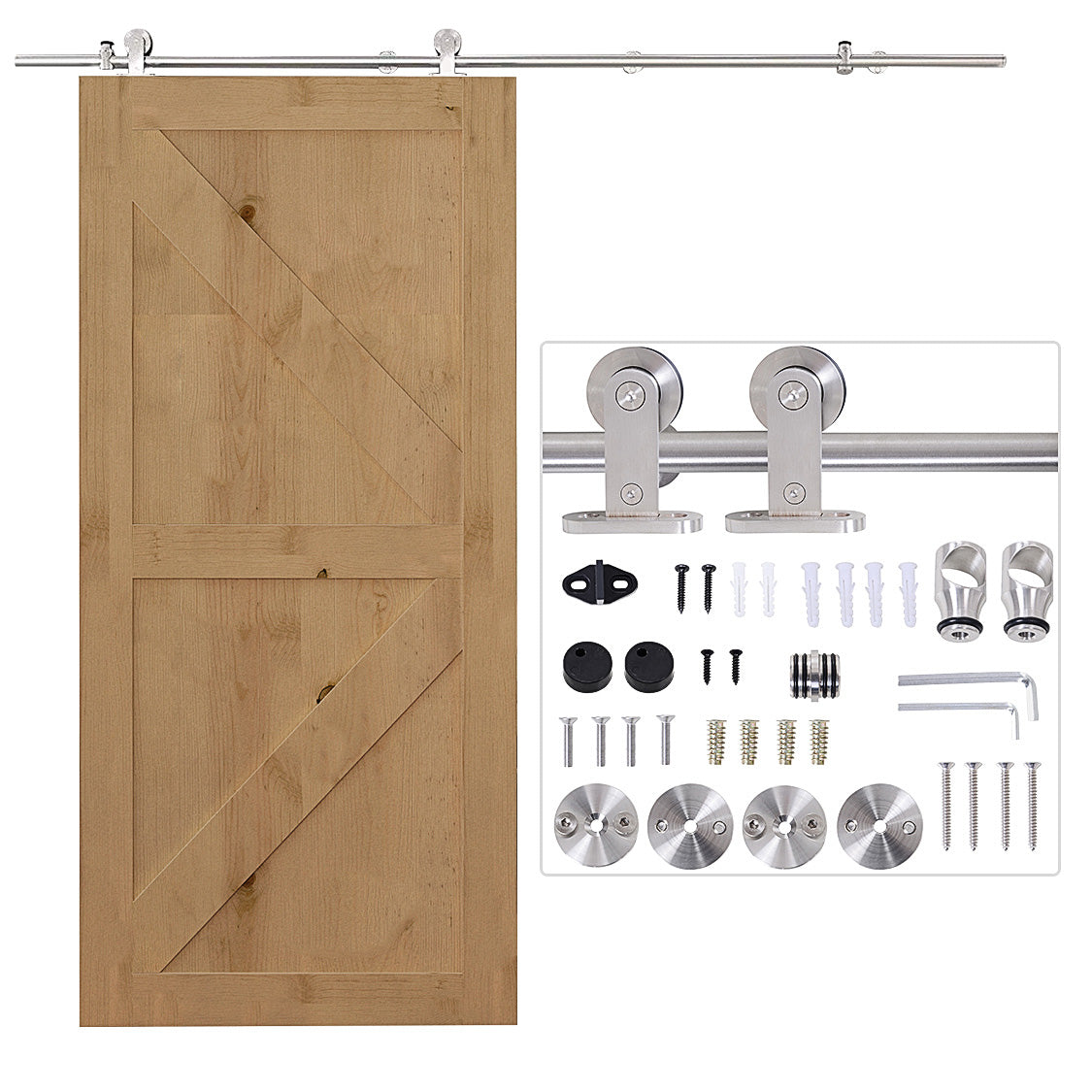HOMCOM Wooden Sliding Door Kit Stainless Steel Smooth Operation Hardware Track Kit System Unit For Single Door 2000mm - North Peak Garden Furniture