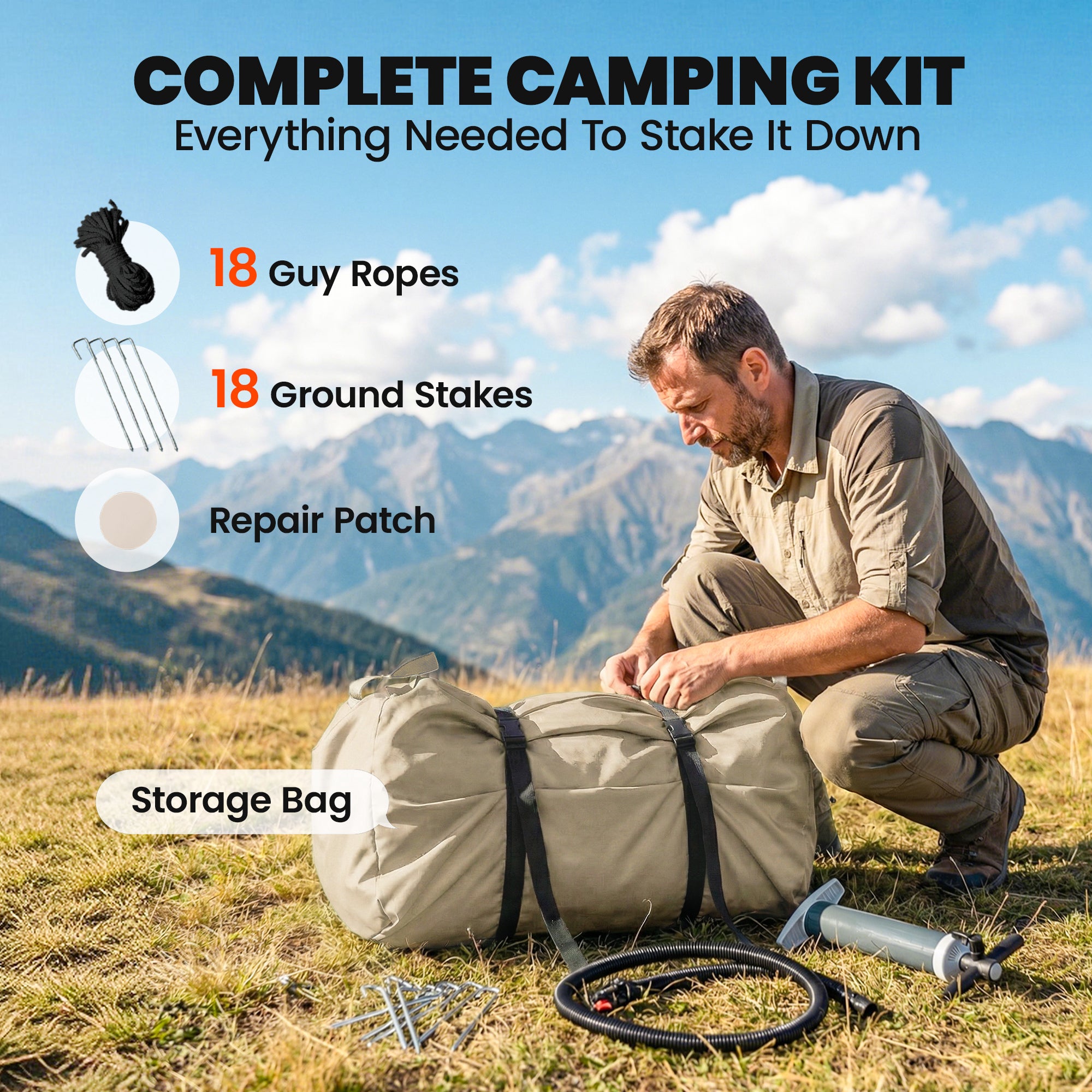 Outsunny Inflatable Tents Waterproof Glamping Tent with Stove Jack for 6-8 Person