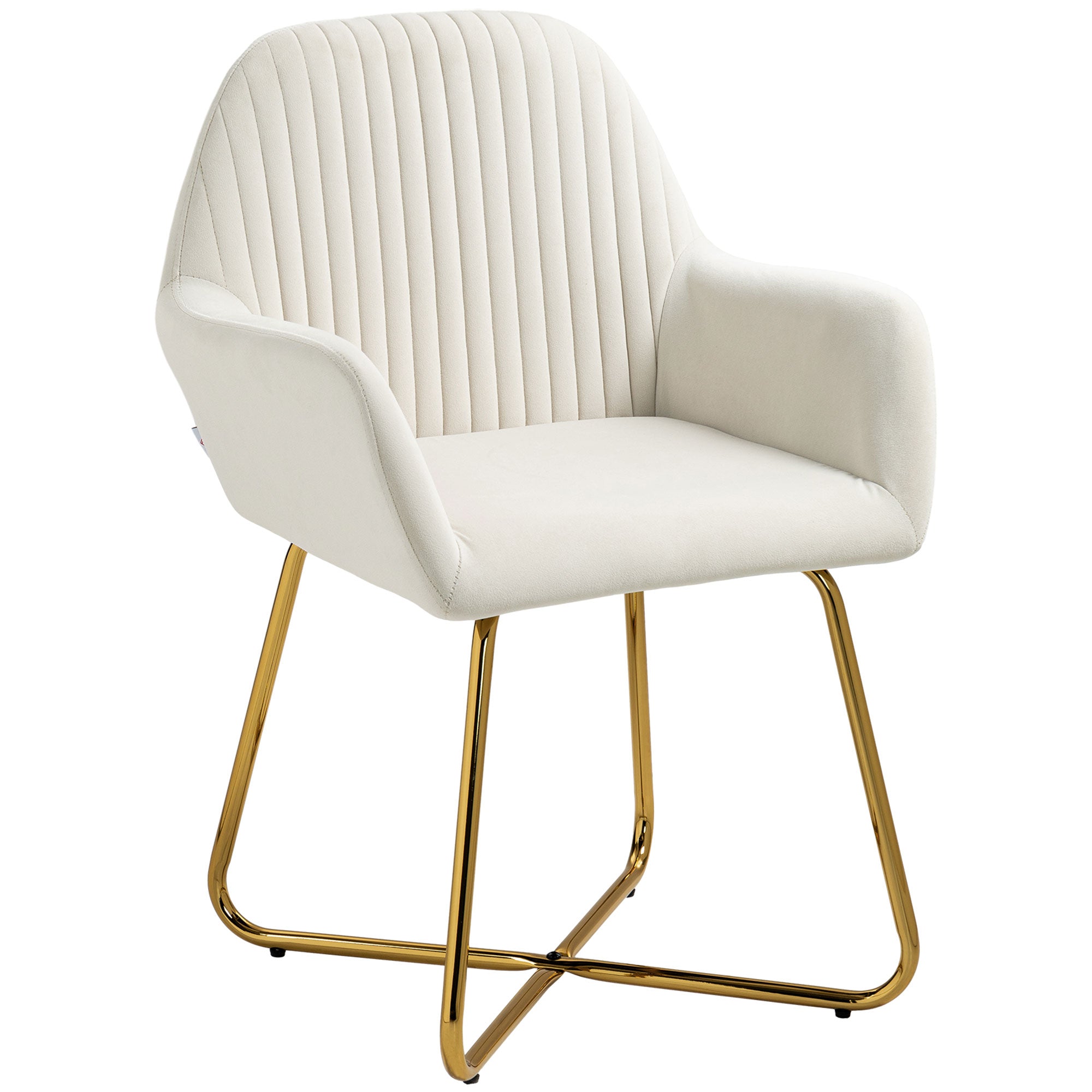 HOMCOM Modern Arm Chair Upholstered Accent Chair with Metal Base for Living Room Cream White - North Peak Garden Furniture