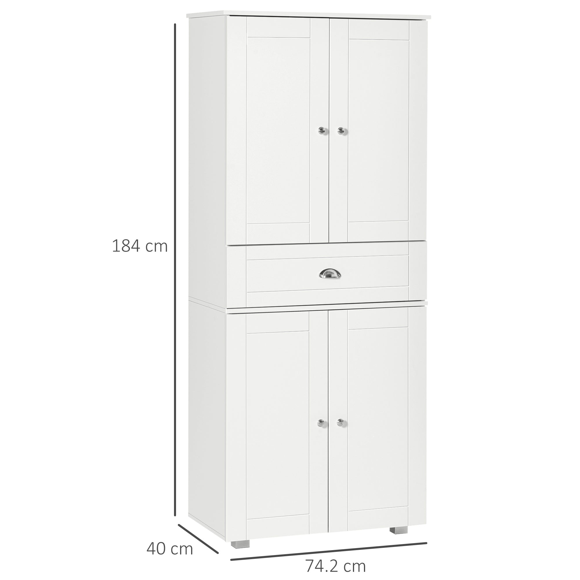HOMCOM Freestanding Tall Kitchen Cupboard Storage Cabinets with Drawer and 3 Adjustable Shelves for Dining Room, Living Room, White