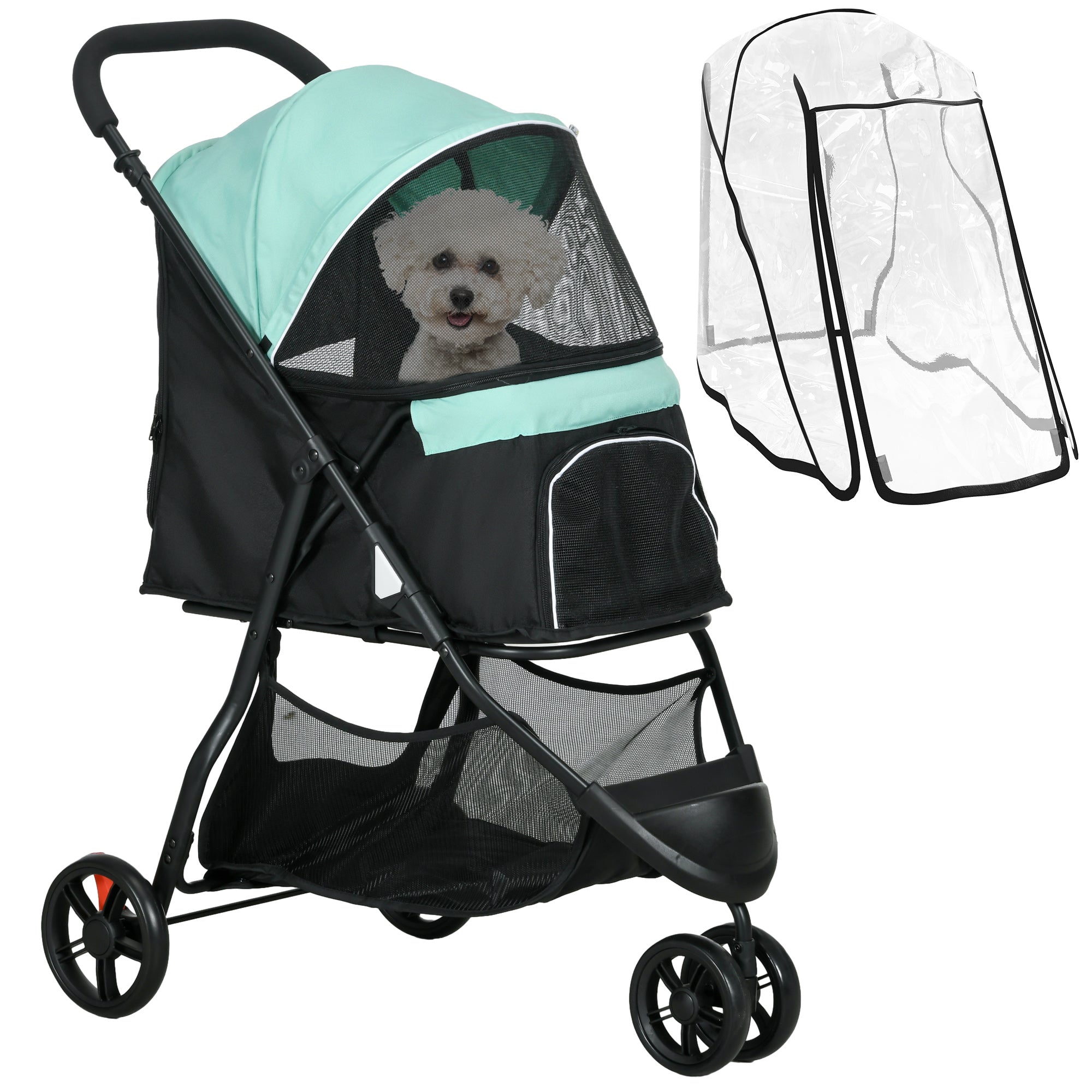 PawHut Foldable Pet Stroller w/ Rain Cover, for XS Dogs, S Dogs - Green - North Peak Garden Furniture
