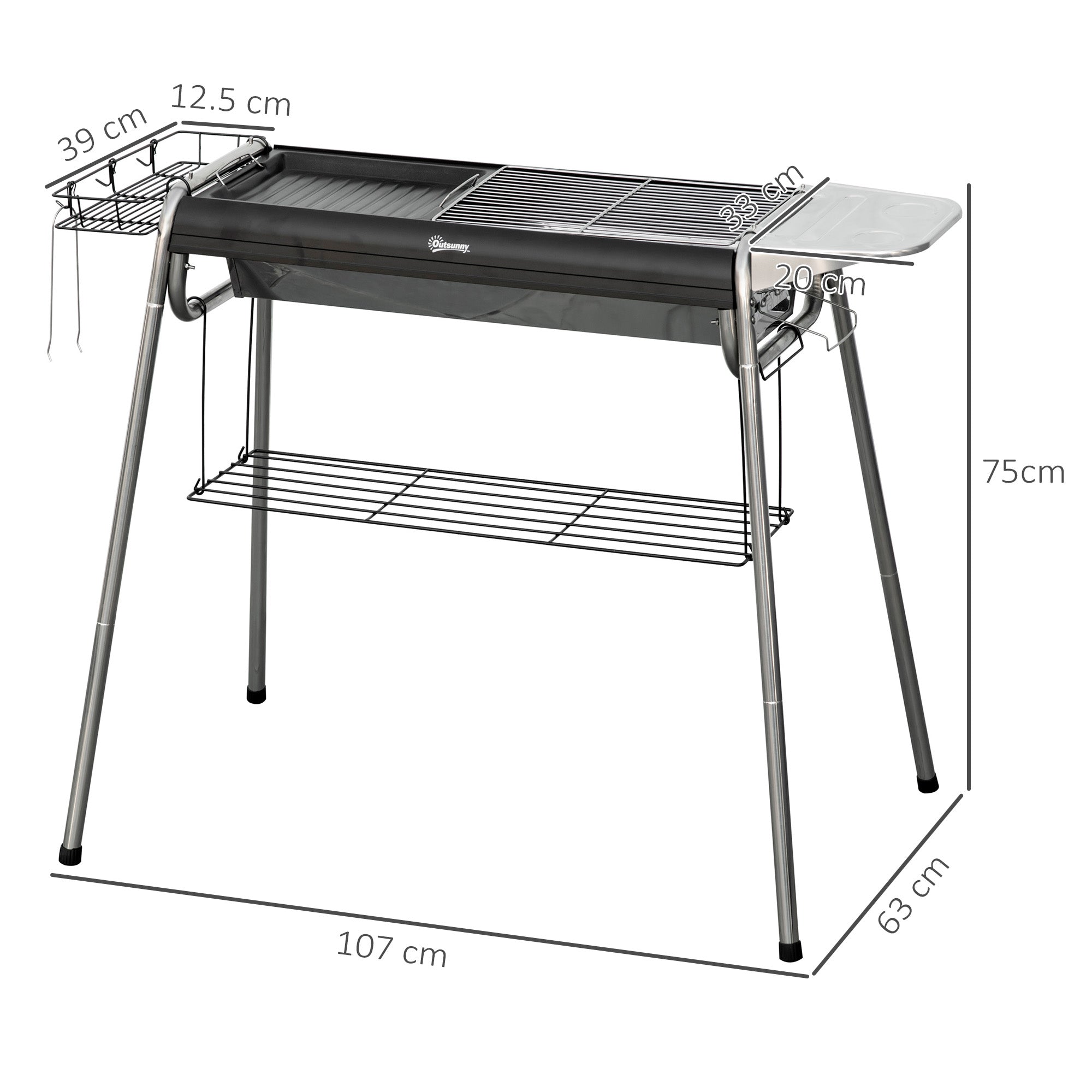 Outsunny Charcoal BBQ Grill - Black