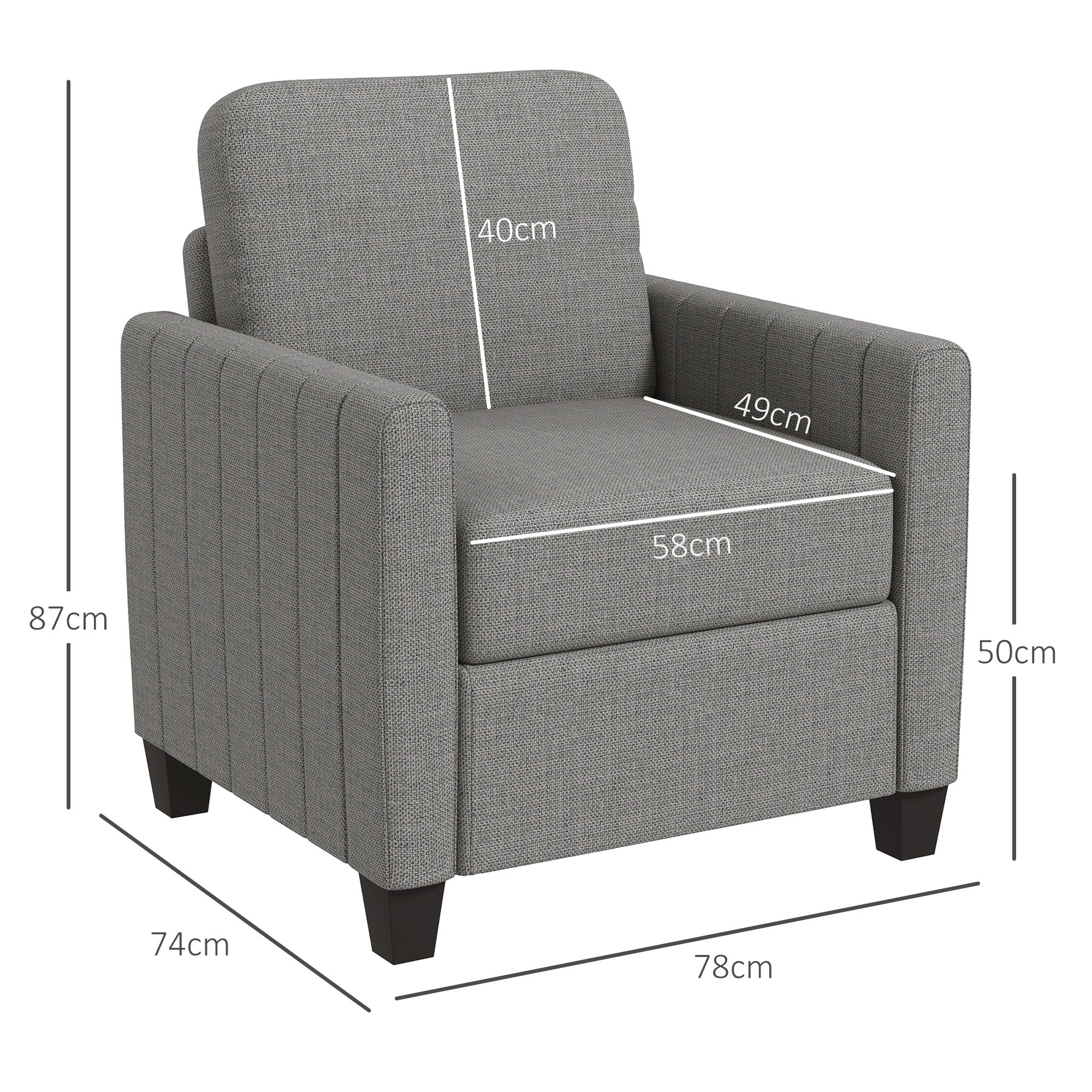 HOMCOM Modern Boxy Linen-Look Armchair - Light Grey - North Peak Garden Furniture