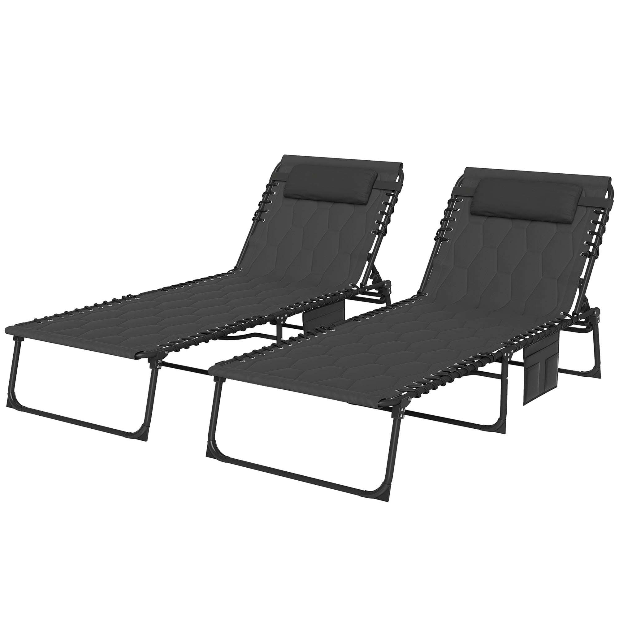 Outsunny Set of Two Sun Loungers, with Five-Position Reclining Backs - Black - North Peak Garden Furniture