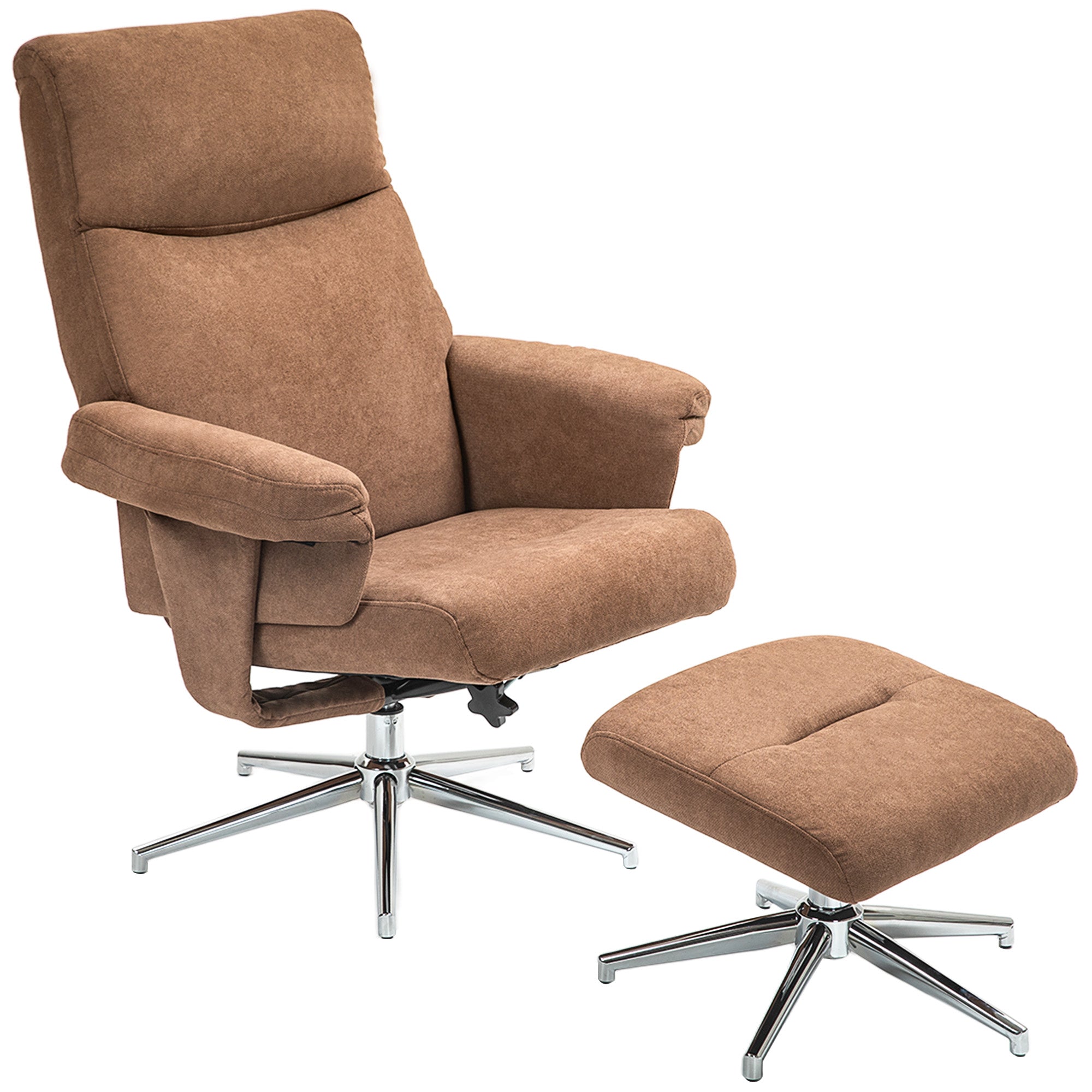 HOMCOM Recliner Chair with Footstool, Upholstered Velvet Fabric Armchair with Adjustable Back, Solid Wood Frame for Living Room, Light Brown - North Peak Garden Furniture
