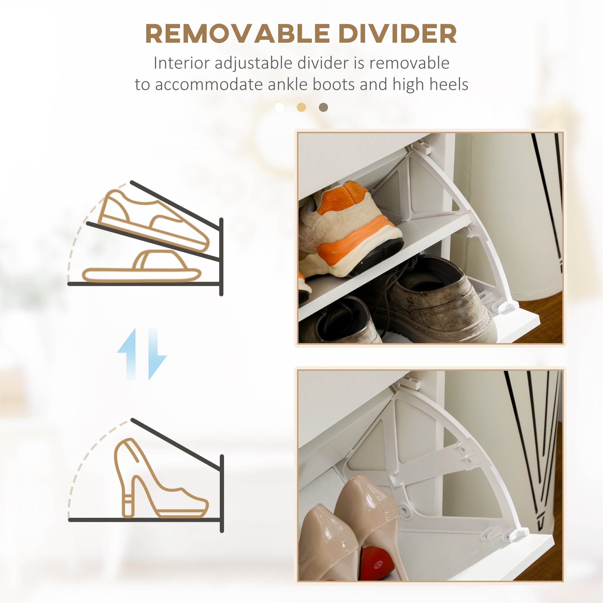 HOMCOM Narrow Shoe Storage with 2 Flip Drawers and Adjustable Shelves Shoe Cabinet Organizer for 12 Pairs of Shoes, White - North Peak Garden Furniture