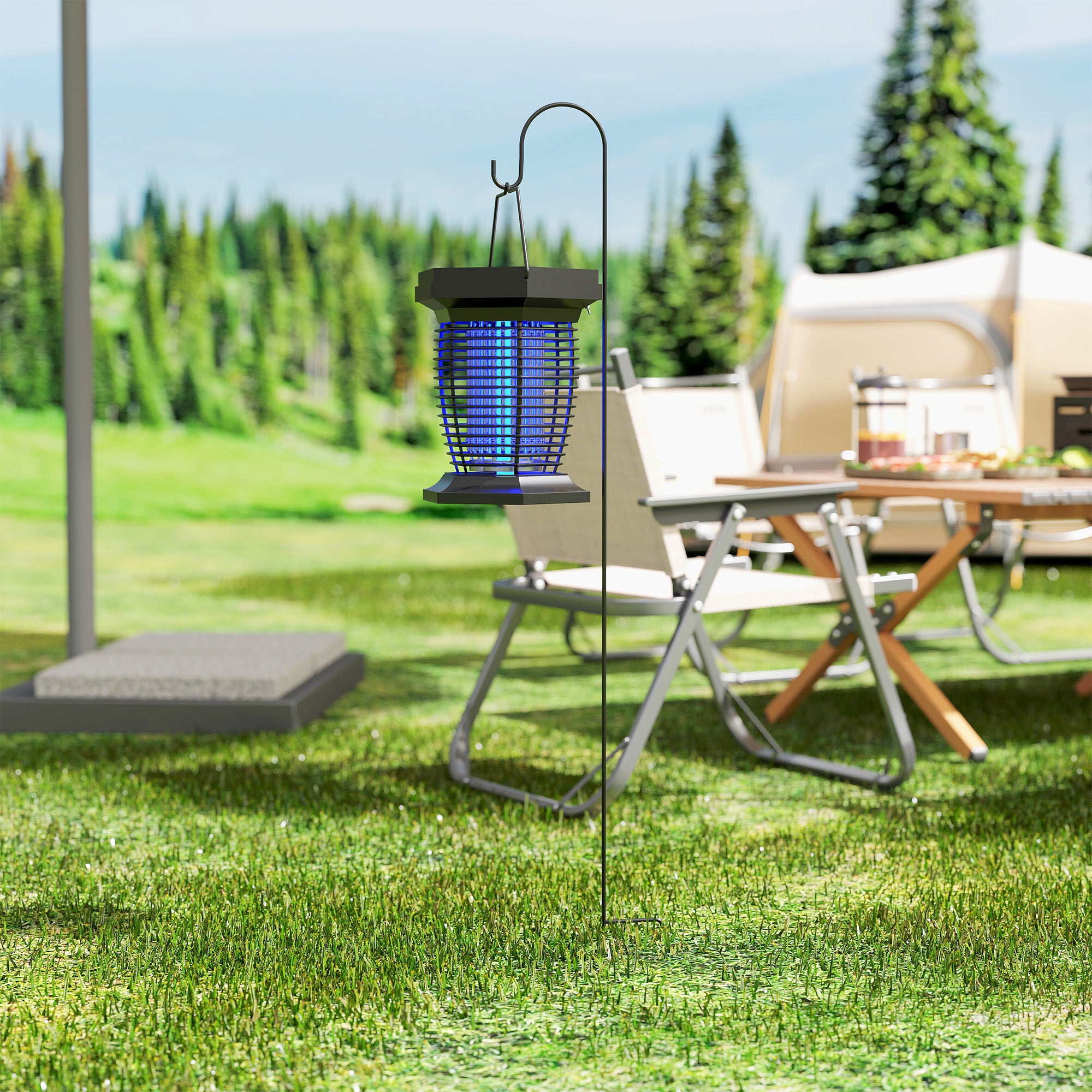 Outsunny 2-in-1 Electric Fly Zapper with UVA Light, Hanging Garden Lantern, Solar and USB-DC Rechargeable Insect Mosquito Bug Zapper, Fly Killer for Indoor and Outdoor Use, Black - North Peak Garden Furniture