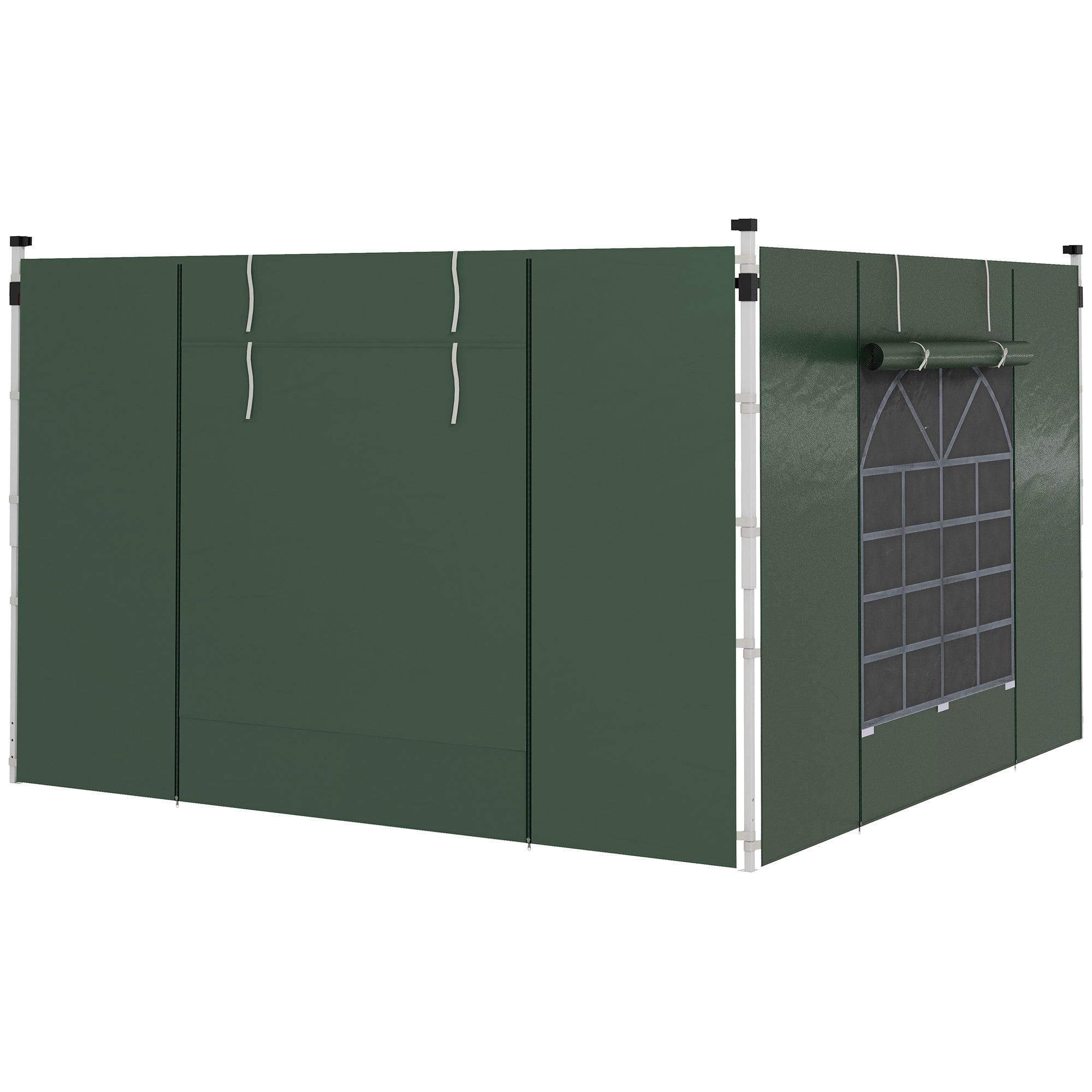 Outsunny Gazebo Side Panels, 2 Pack Sides Replacement, for 3x3(m) or 3x6m Pop Up Gazebo, with Windows and Doors, Green - North Peak Garden Furniture