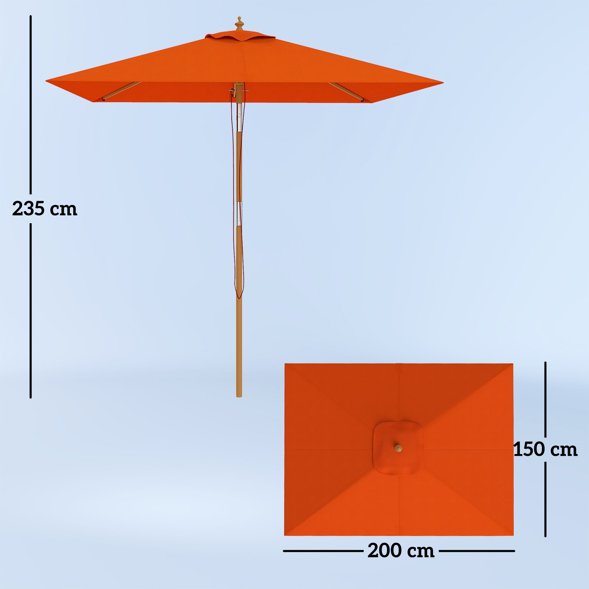 Outsunny 2m Tilting Wooden Pole Parasol - Orange - North Peak Garden Furniture