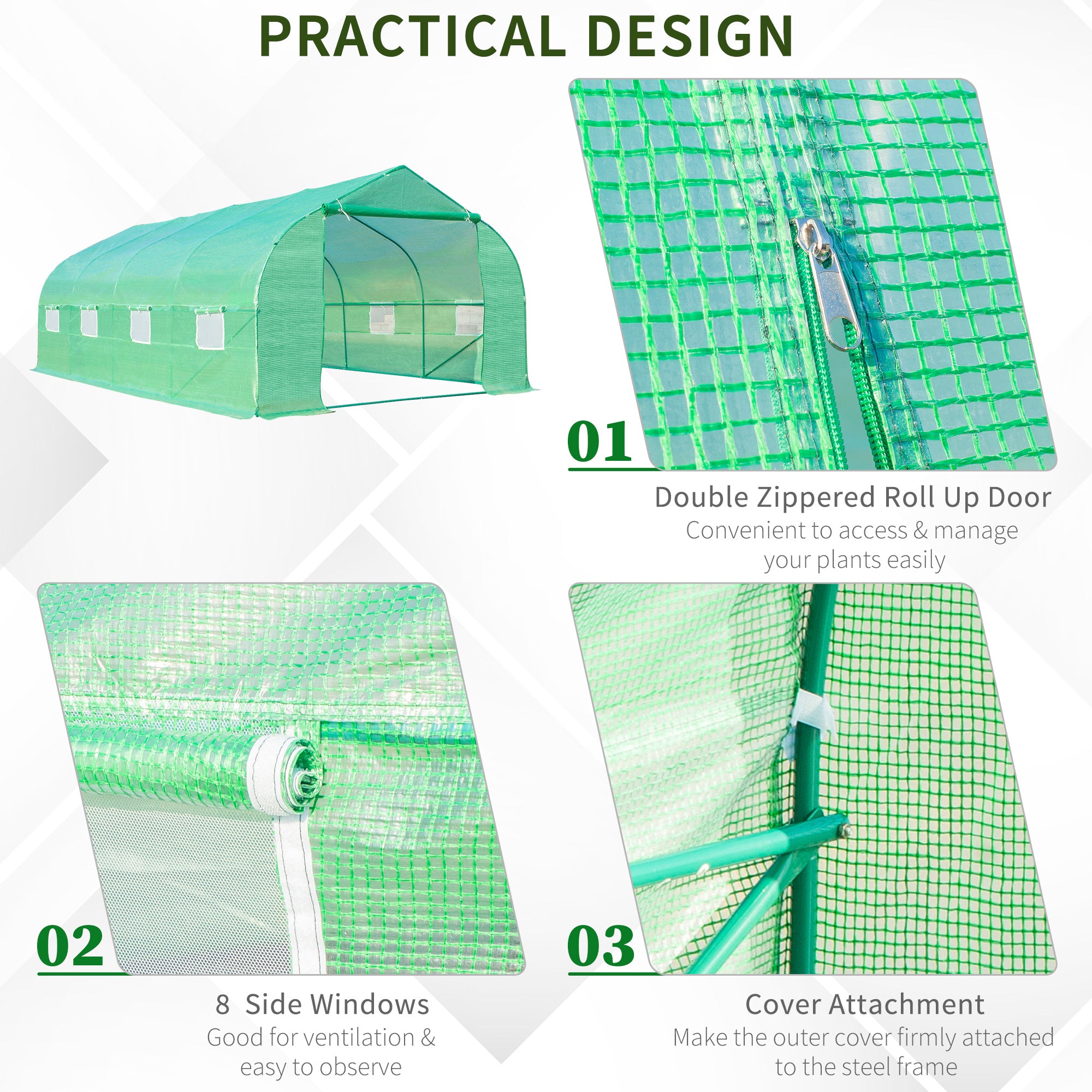 Outsunny Polytunnel Greenhouse with Windows and Door, Walk in Greenhouse for Garden, Backyard (6 x 3 M) - North Peak Garden Furniture