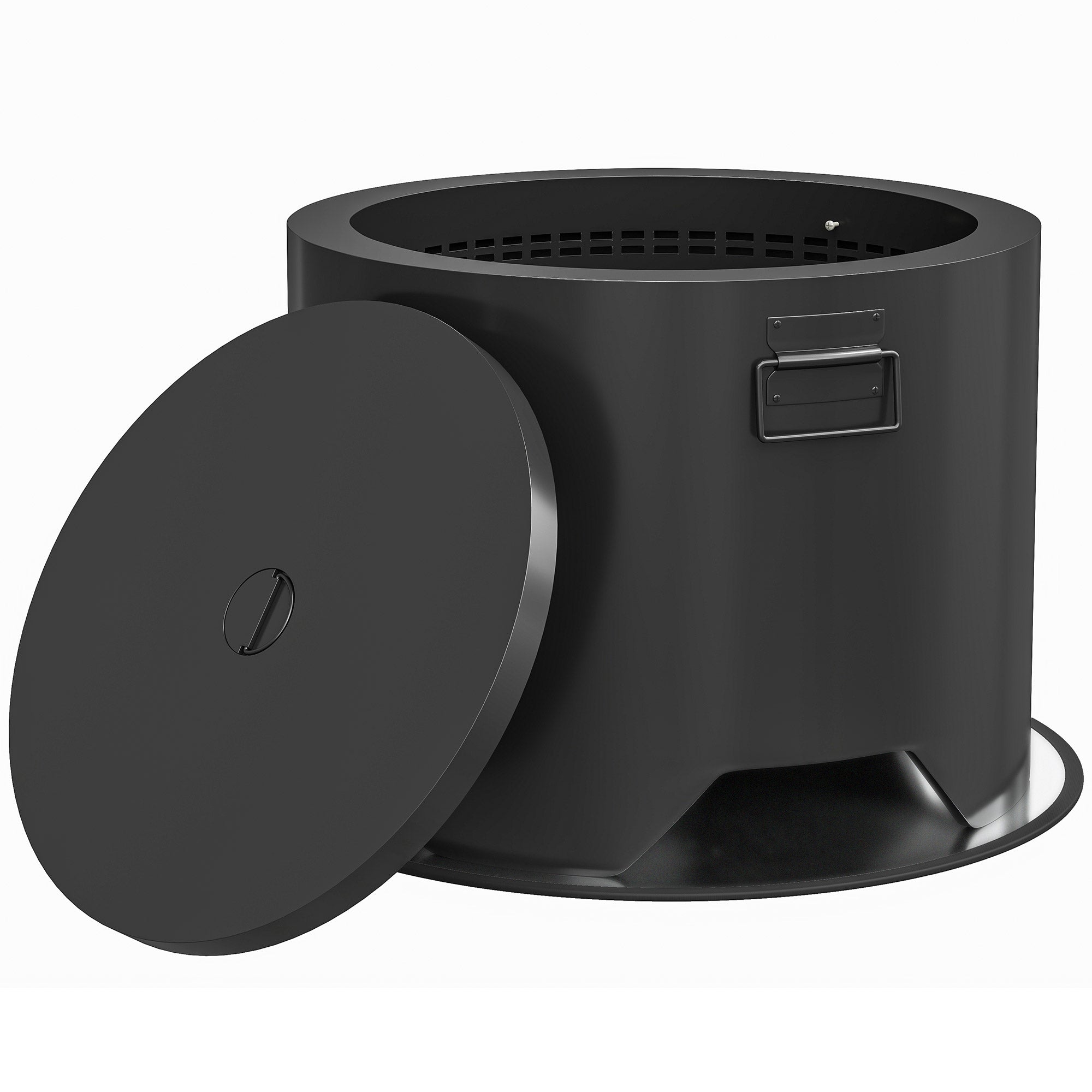 Outsunny Outdoor Round Fire Pit with Lid and Fire Poker - Black - North Peak Garden Furniture