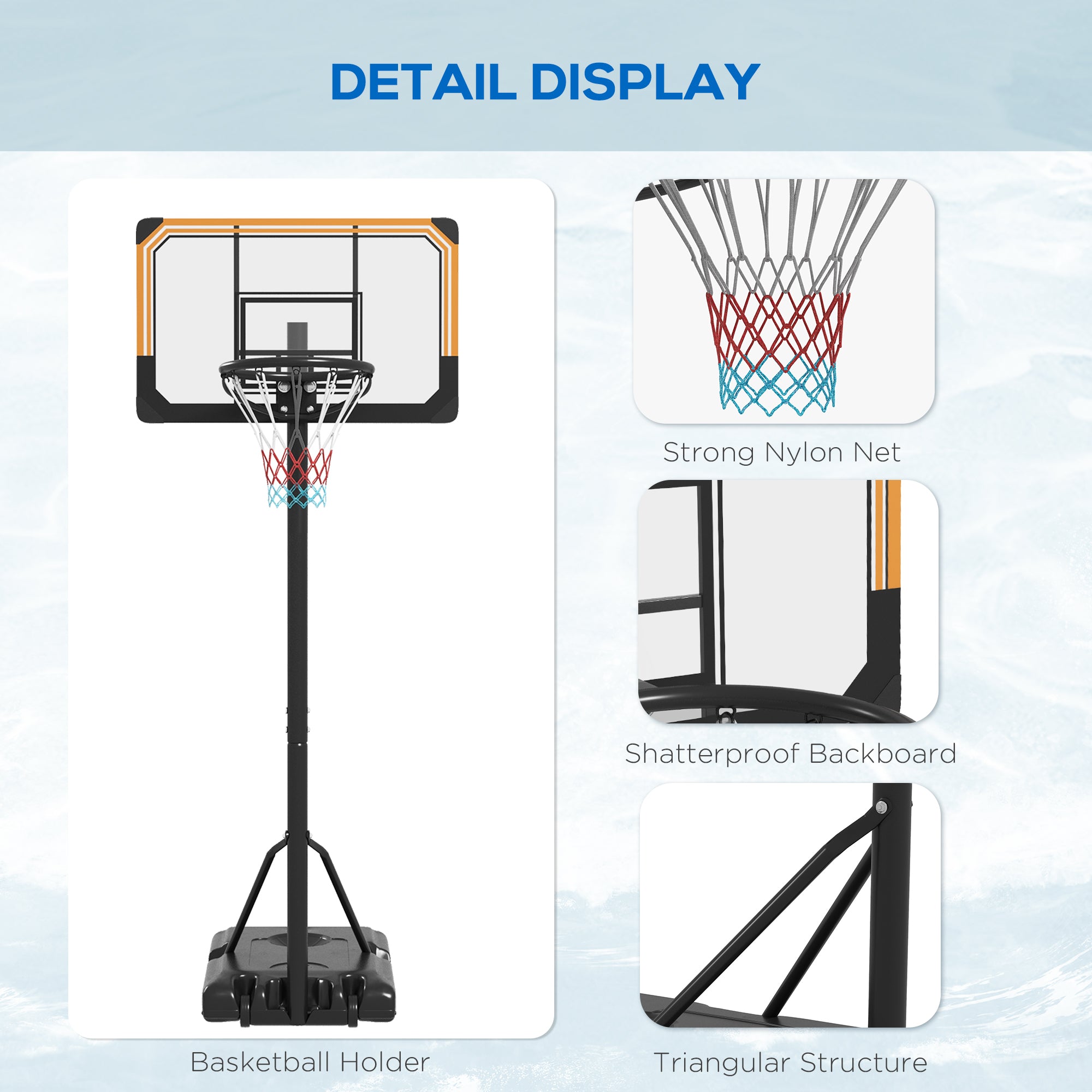 SPORTNOW Height Adjustable Basketball Stand Net Set System, Freestanding Basketball Hoop and Stand with Wheels, 182-213cm - Black