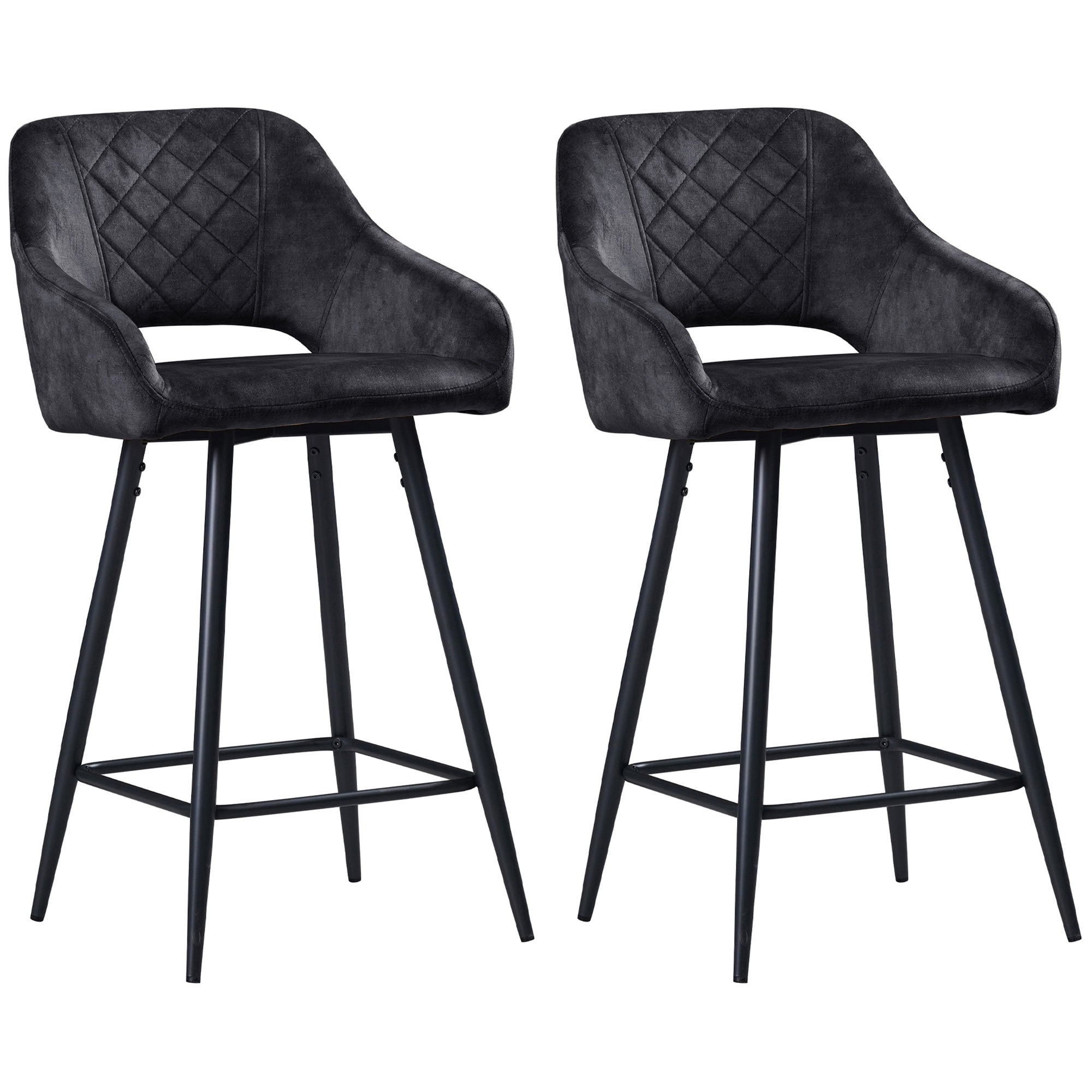HOMCOM Set of Two Velvet-Feel Bar Stools - Grey - North Peak Garden Furniture