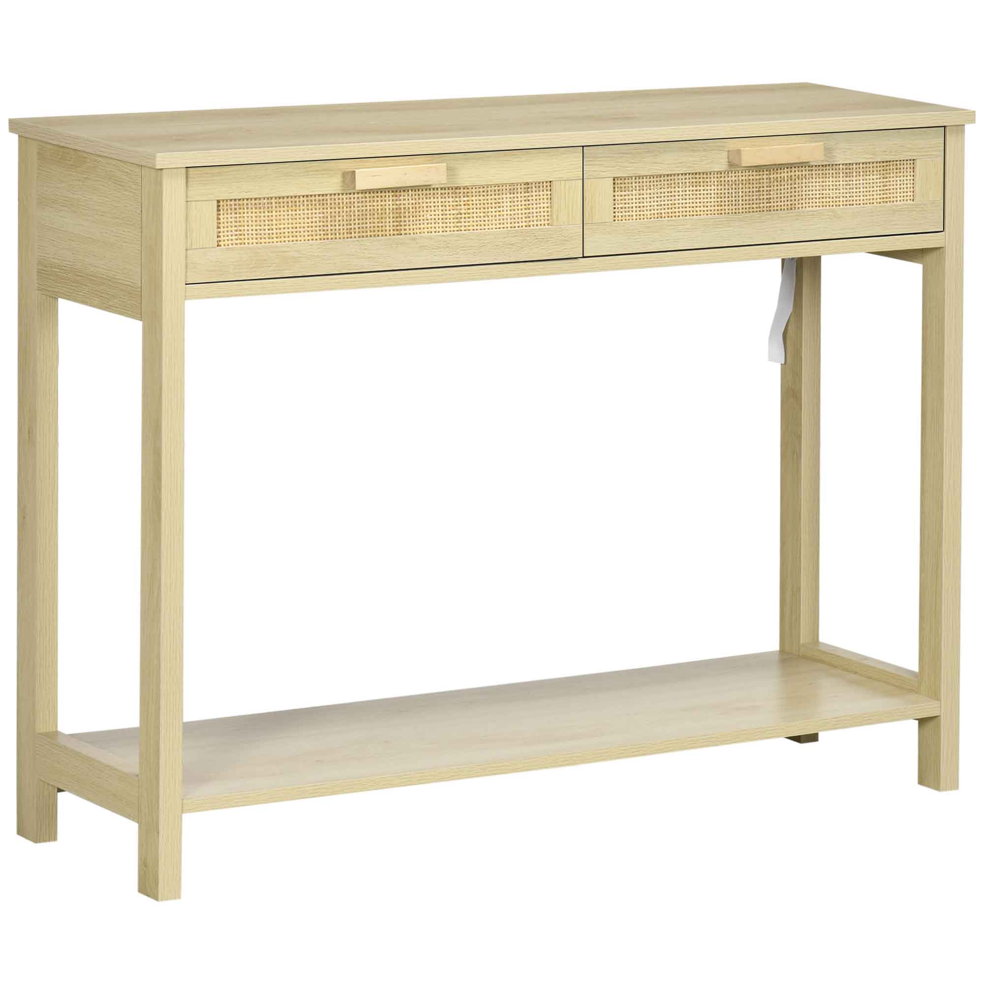 HOMCOM Console Sofa Table Hallway Side Desk with Storage Shelf Drawer for Entryway Living Room Bedroom Natural - North Peak Garden Furniture