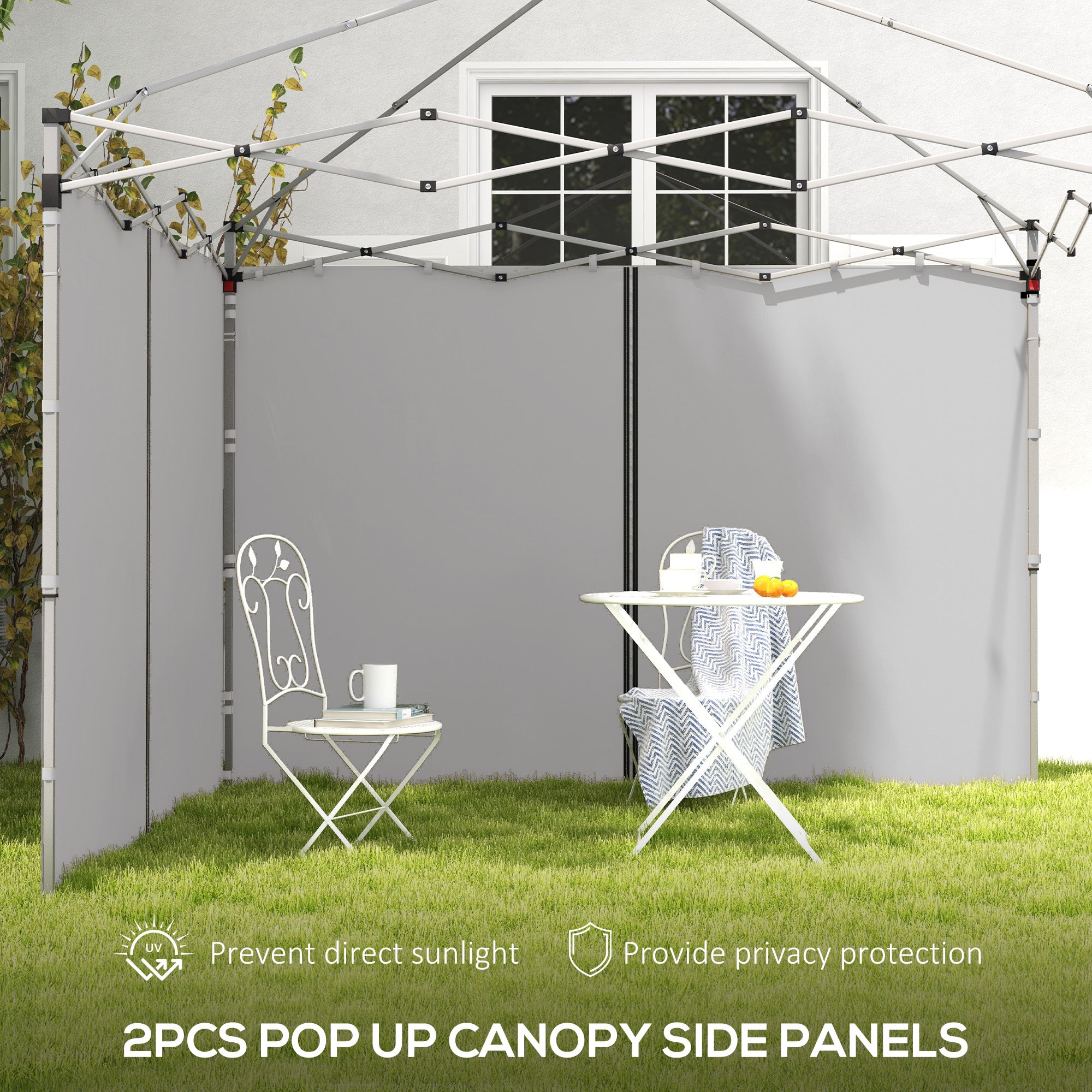 Outsunny Set of Two 3 x 3(m) Replacement Zipped Gazebo Walls - Grey - North Peak Garden Furniture