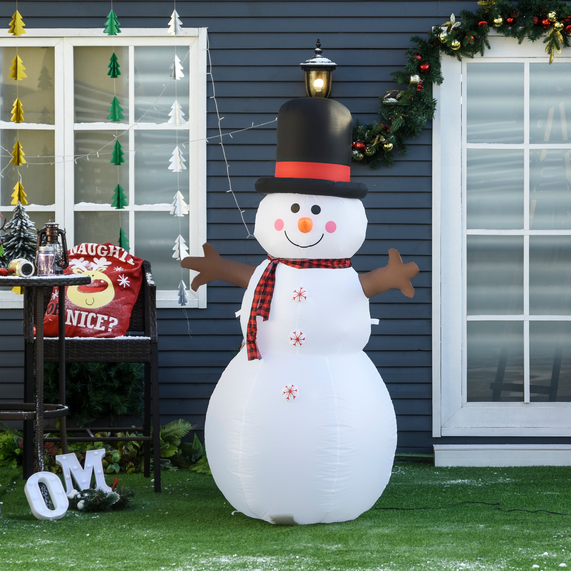 HOMCOM 6ft Giant Inflatable Snowman Christmas Decoration w/ LED Lights Accessories Cute Family Fun Seasonal Outdoor Indoor - North Peak Garden Furniture