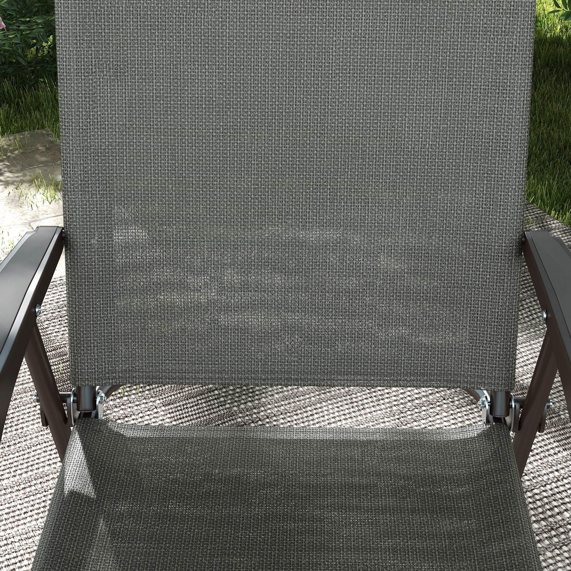 Outsunny Set of Two Folding Garden Chairs, with Fabric Mesh Seats - Dark Grey - North Peak Garden Furniture