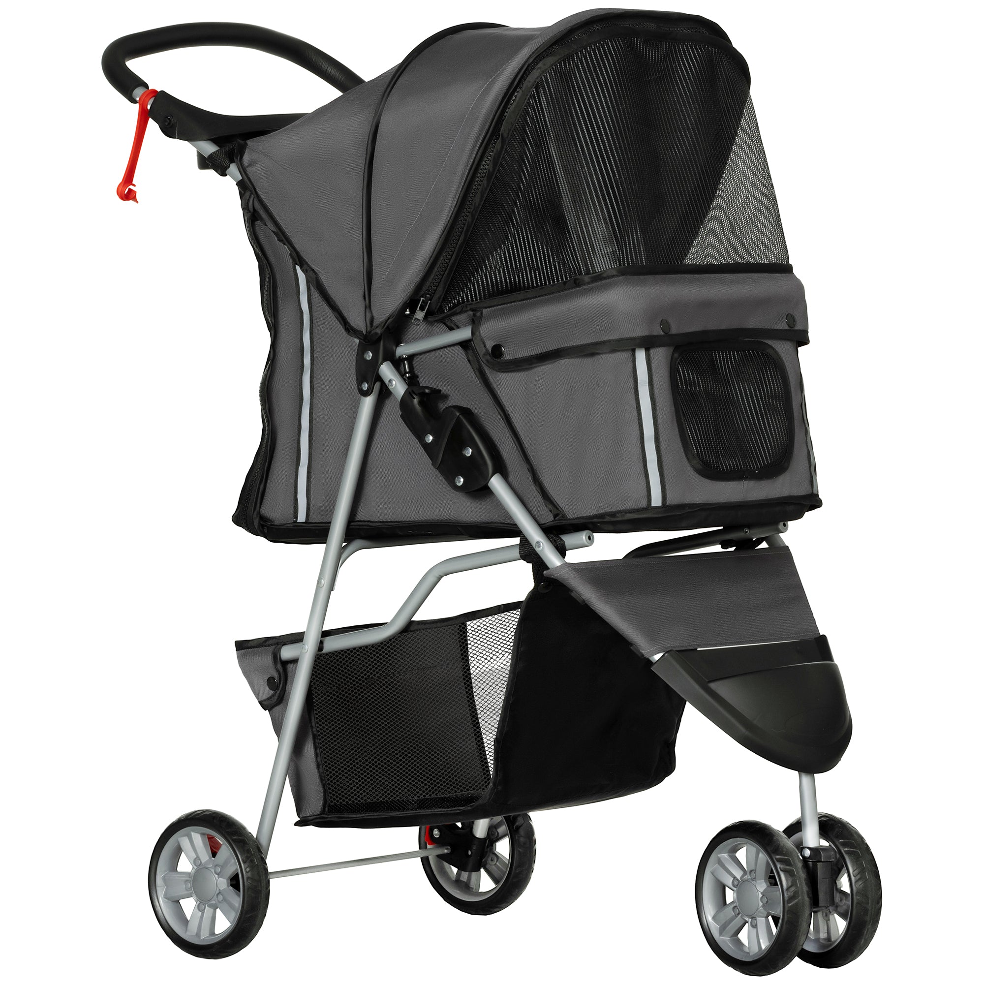 PawHut 3 Wheel Pet Stroller for Small and Miniature Dogs, Charcoal Grey - North Peak Garden Furniture