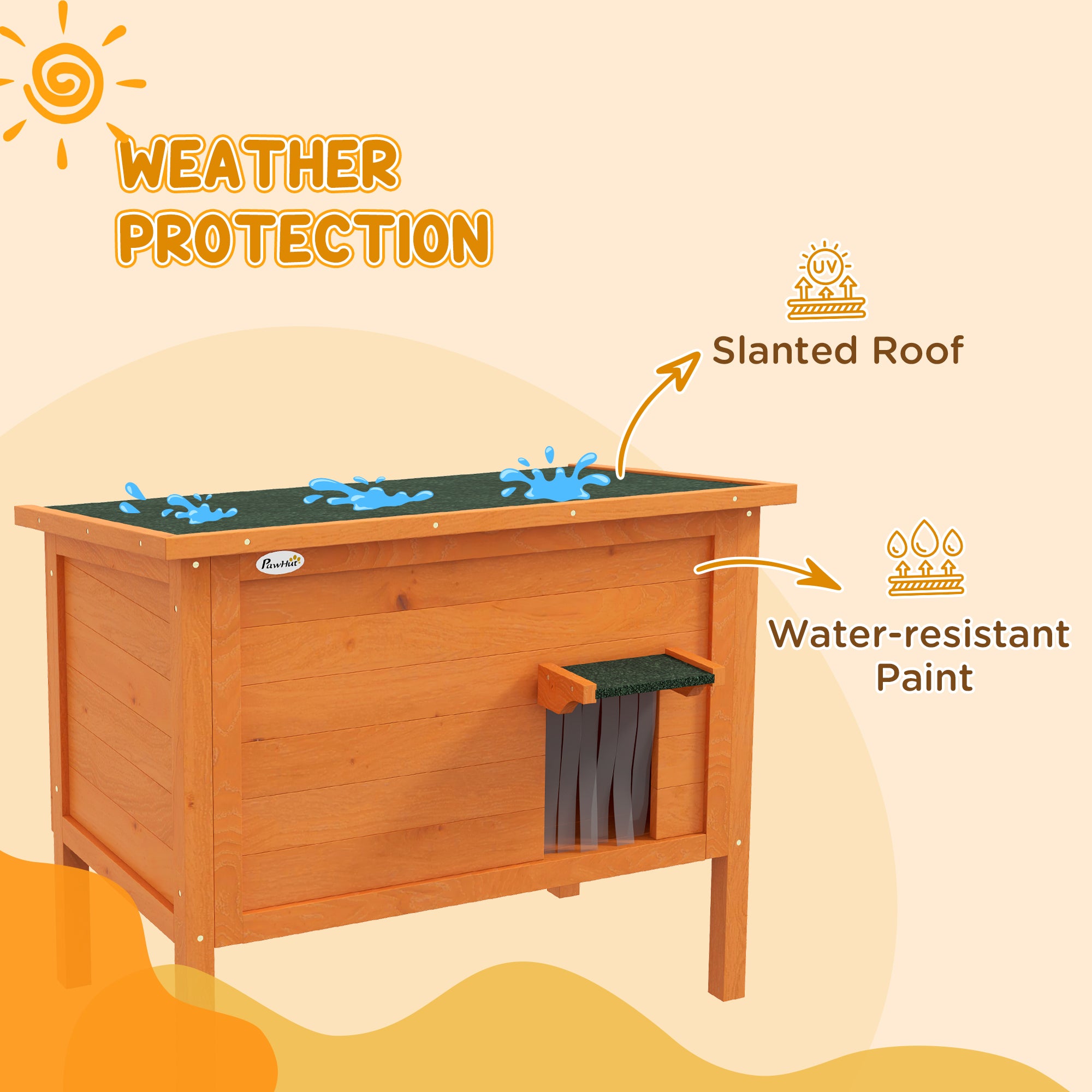 PawHut Feral Cat House, Wooden Insulated with Removable Floor, Water-Resistant Openable Roof - Orange - North Peak Garden Furniture
