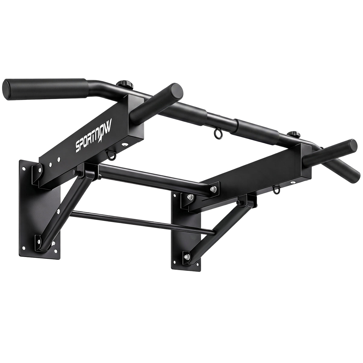 SPORTNOW Pull Up Bar Wall Mounted Chin Up Bar with Folding Design, 3 Hooks for Resistance Bands, Supports up to 120 kg, Black