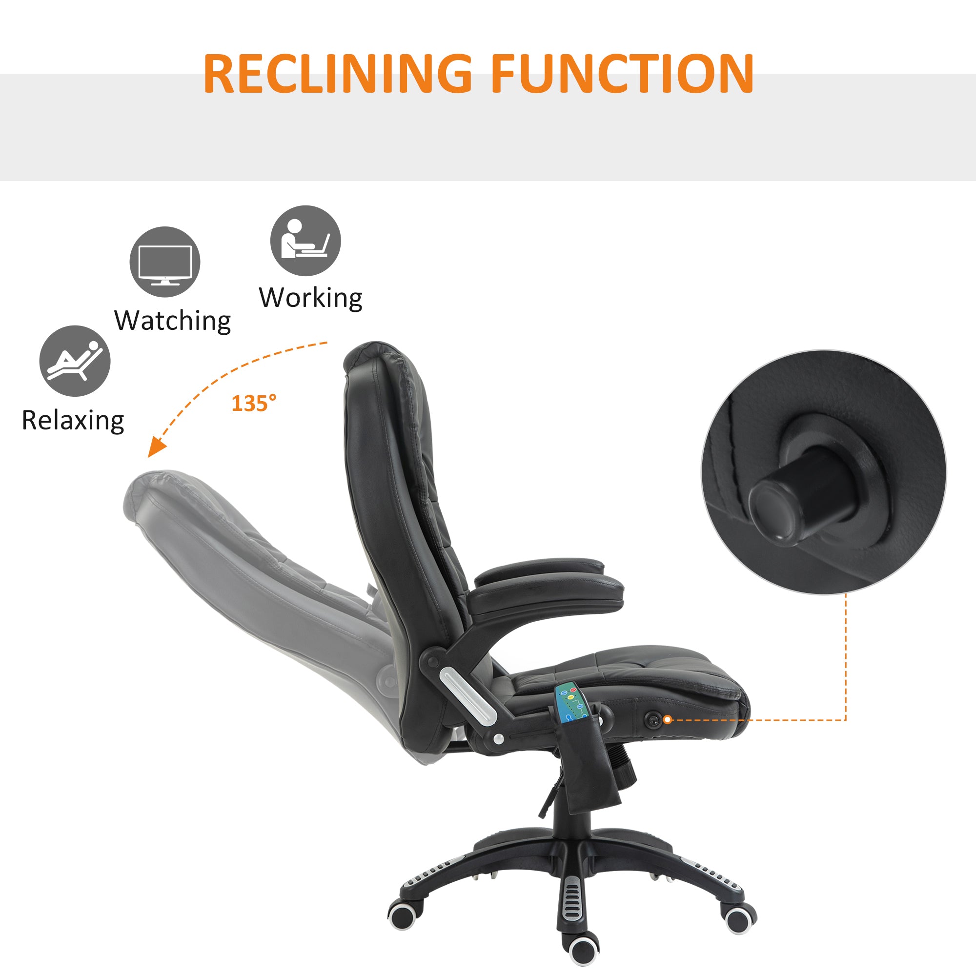 HOMCOM Executive Office Chair with Massage and Heat, High Back PU Leather Massage Office Chair with Adjustable Height, Black - North Peak Garden Furniture