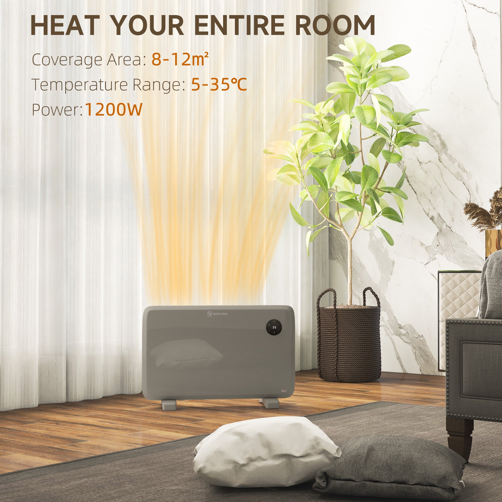 HOMCOM 1200W Electric Convector Heater, Freestanding or Wall Mounted, Space Heater with Adjustable Thermostat, Timer, Grey - North Peak Garden Furniture