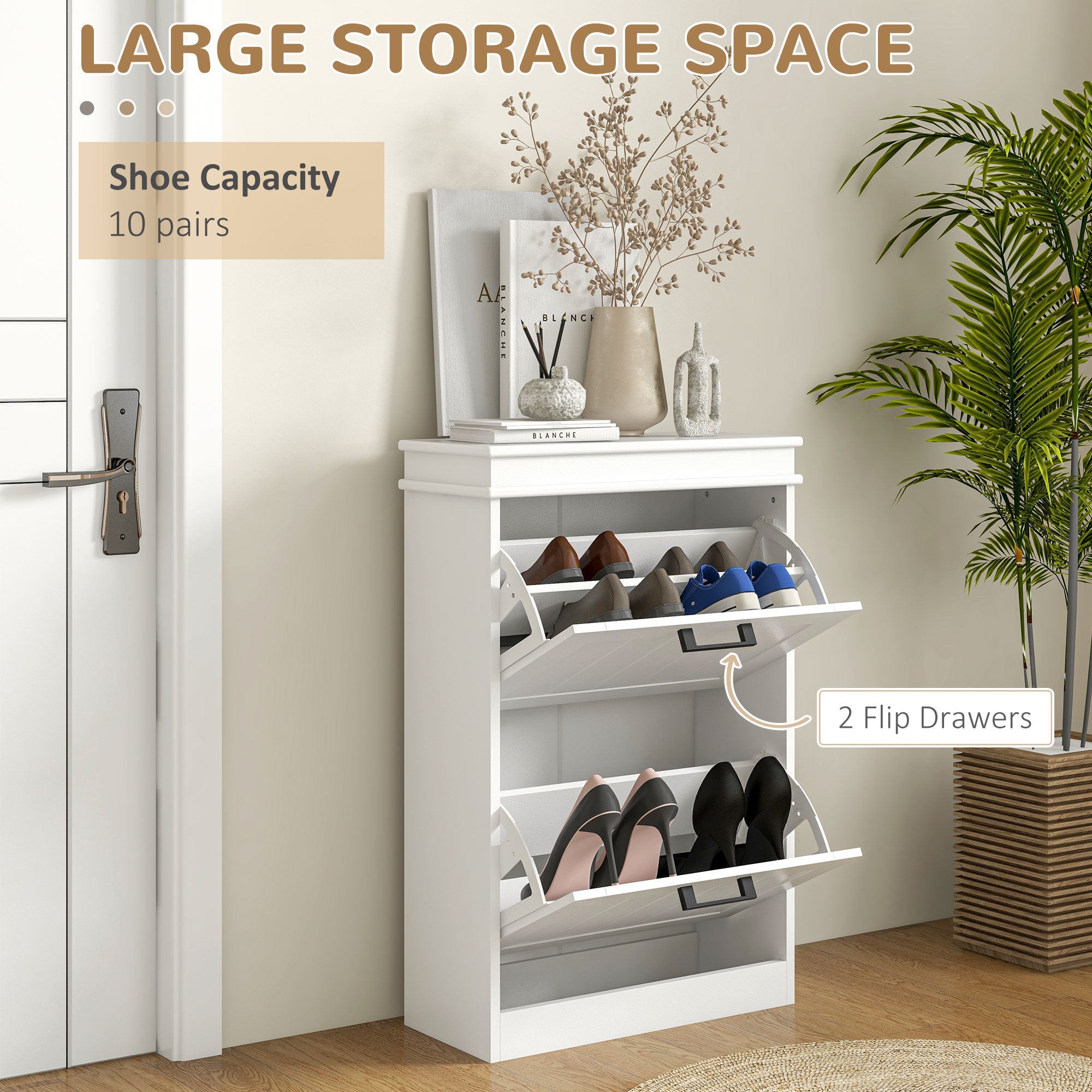 HOMCOM Two-Drawer Minimalistic Shoe Storage Cabinet, for 10 Shoes - North Peak Garden Furniture