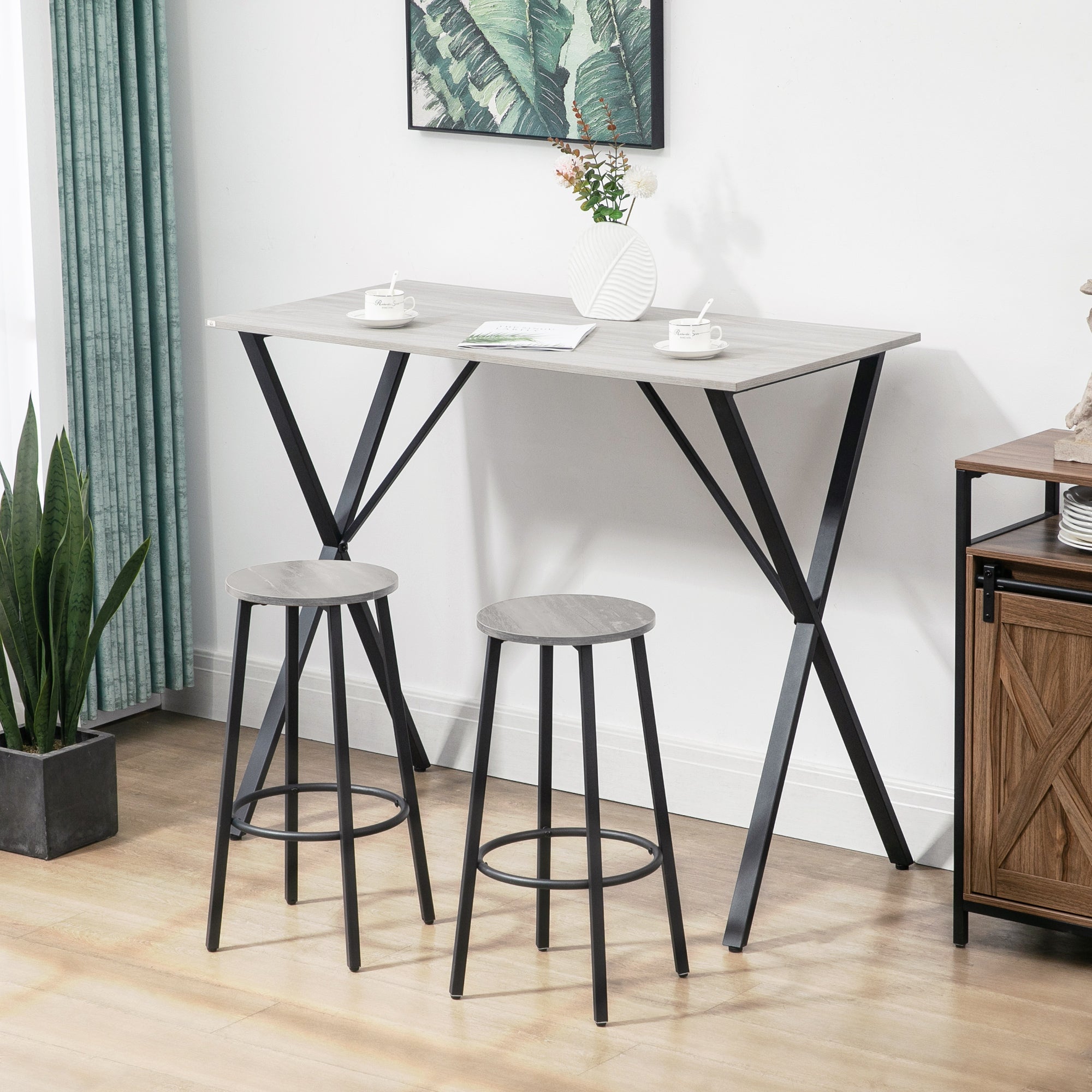 HOMCOM 120 cm Rectangular Bar Table for 4 People, Modern Kitchen Table with Wood Effect Tabletop, Steel Legs, for Living Room, Home Bar, White - North Peak Garden Furniture