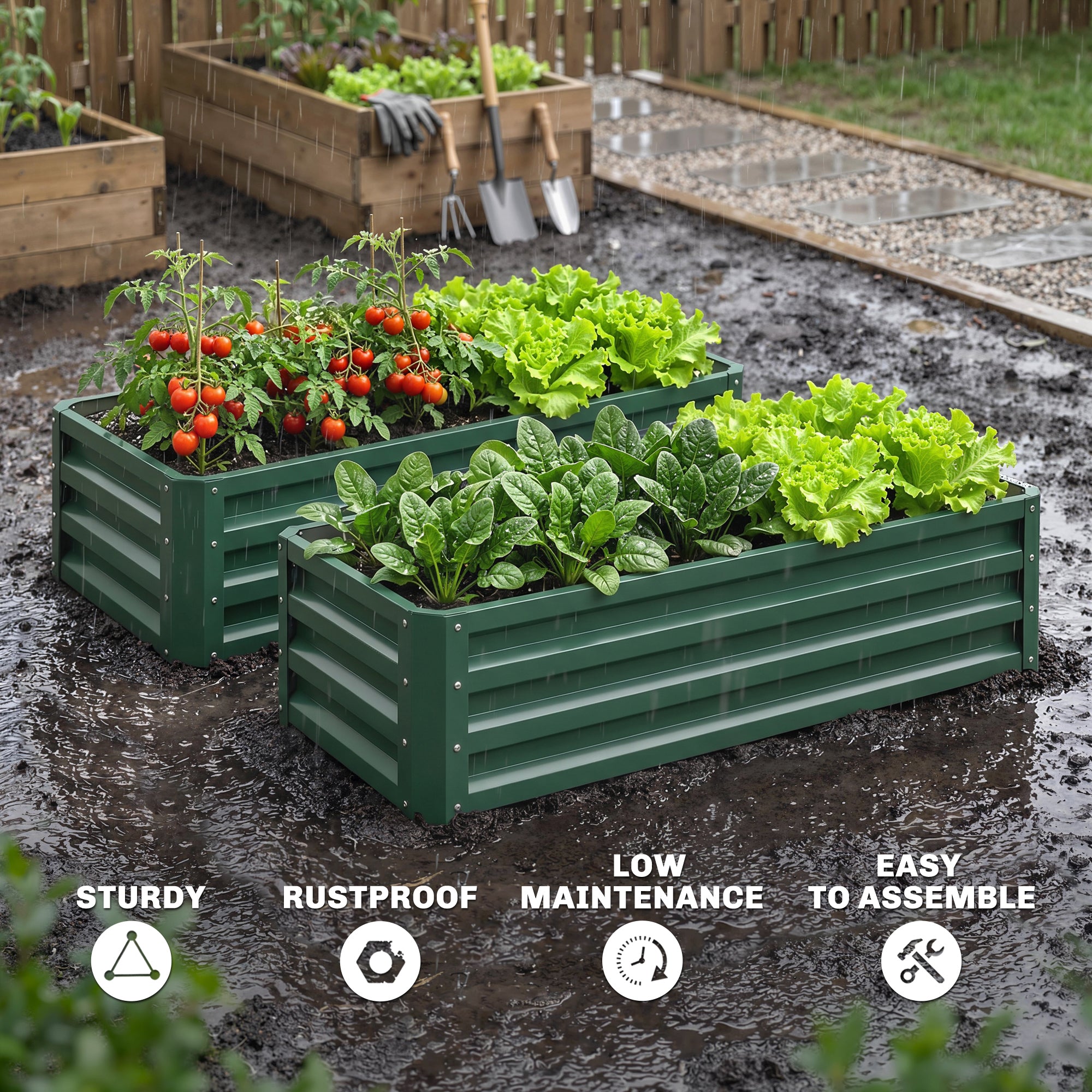 Outsunny Set of Two 110 x 50 cm Steel Planter Boxes - Green