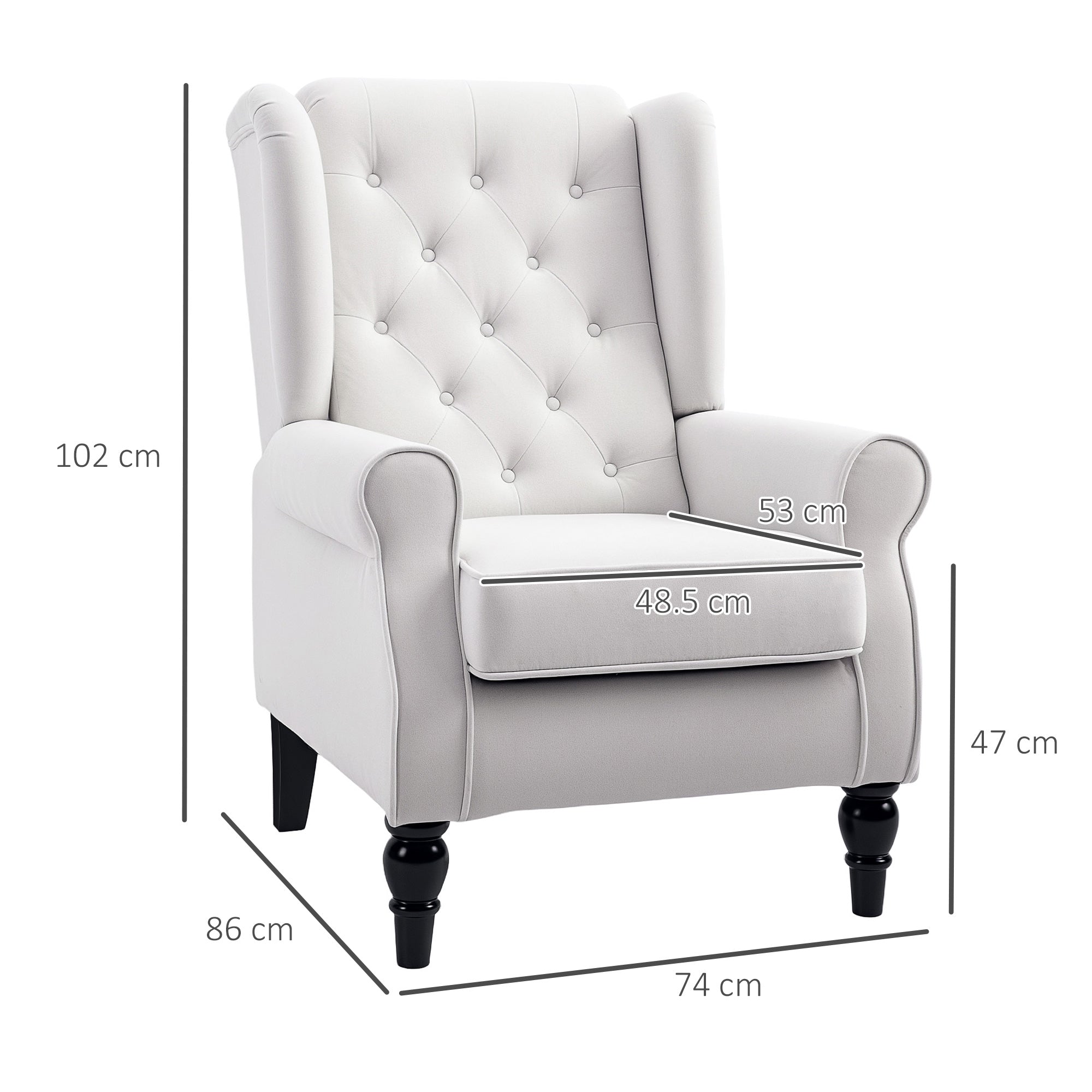 HOMCOM Wingback Accent Chair, Retro Upholstered Button Tufted Occasional Chair for Living Room and Bedroom, Cream White - North Peak Garden Furniture