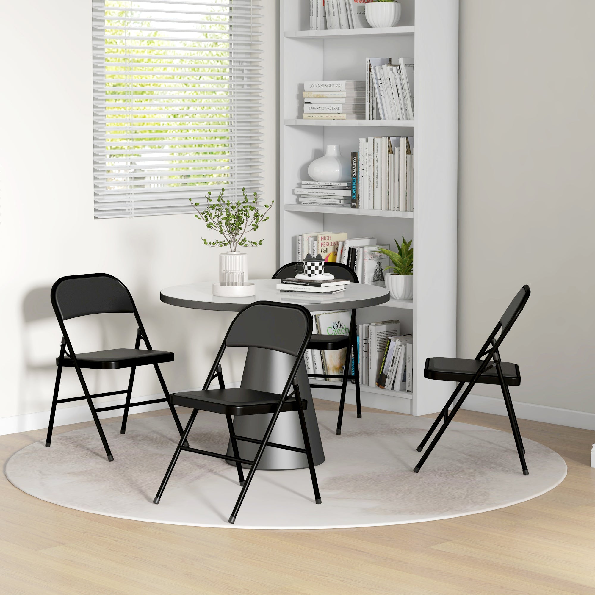 HOMCOM Set of Four Cushioned Folding Chairs - Black - North Peak Garden Furniture