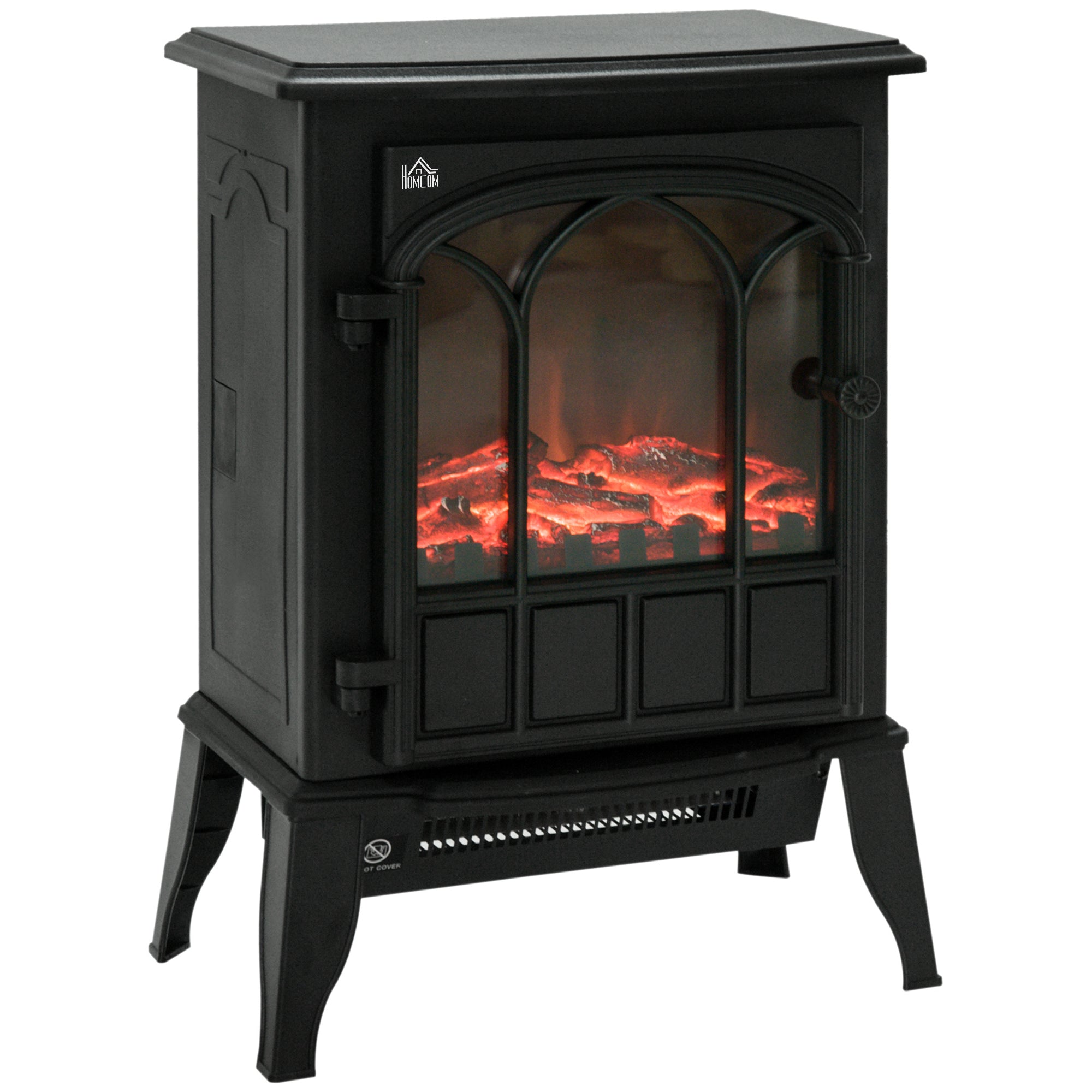 HOMCOM Freestanding Electric Fireplace, Electric Stove Heater with LED Flame Effect, Overheating Safety System, 1000W/2000W Black